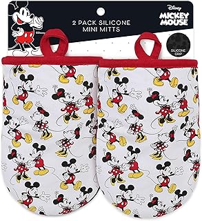 Disney Oven Mitts - 5.5” x 7.5” Heat-Resistant Mini Oven Mitts with Non-Slip Printed Silicone Disney Silhouettes - Mickey & Minnie, Stich, Winnie The Pooh