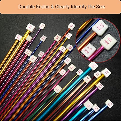 Miniatura 3 de Hobekoee Juego de 60 agujas de tejer de aluminio, color recto, de acero inoxidable, de un solo punto, longitud de 13.8 pulgadas para tejer a mano