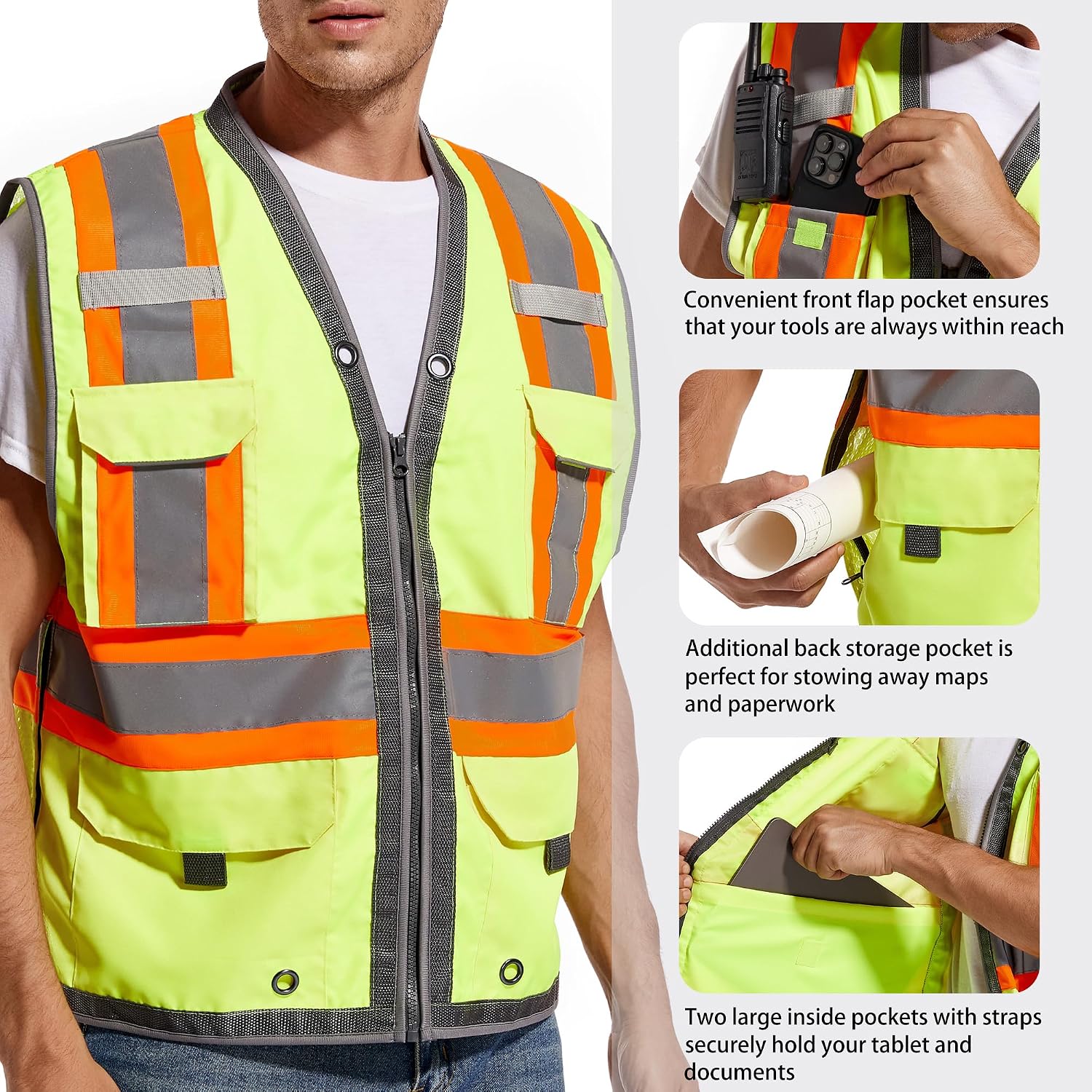 ArcRidge Reflective Safety Vest for Men and Women - Class 2 High Visibility Construction Vest - Dual Tone Reflective Strips