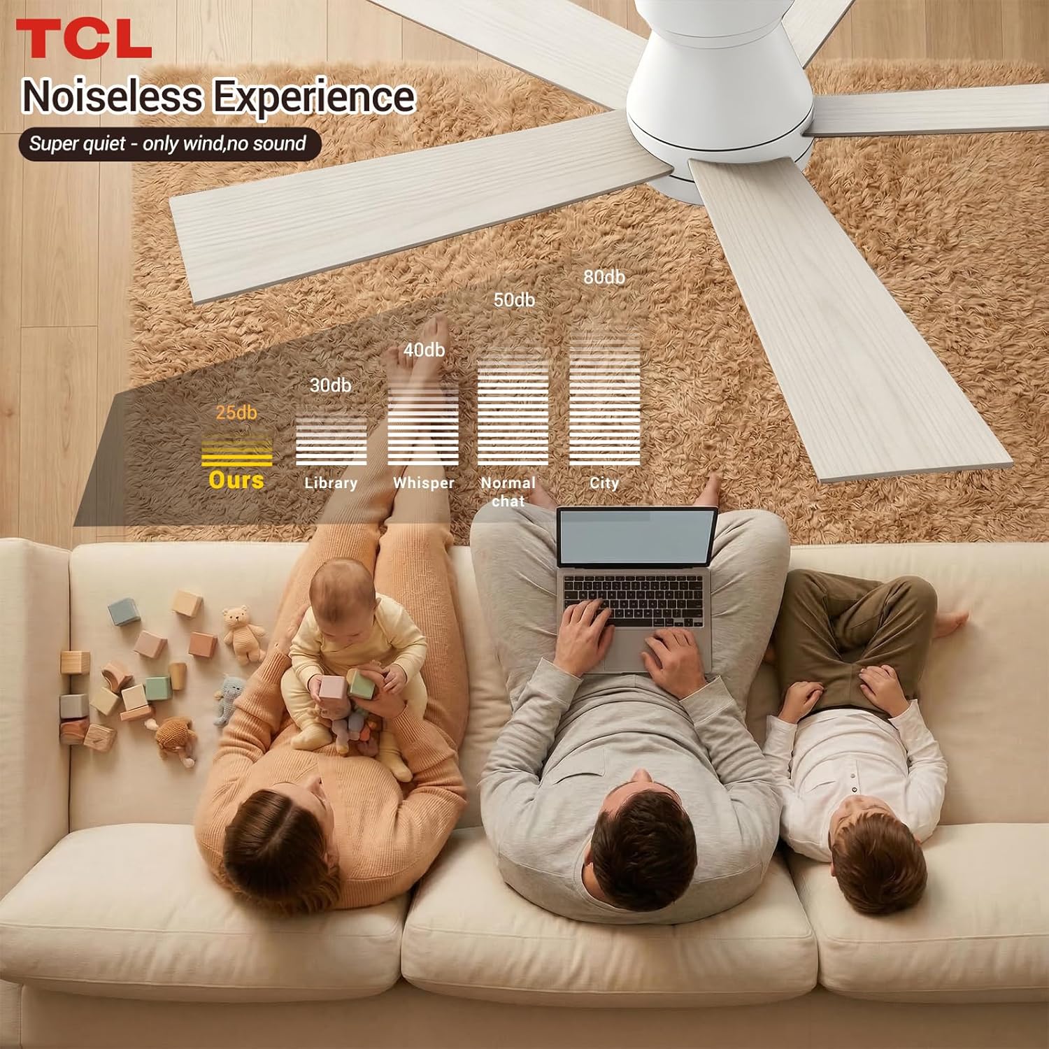 TCL Ceiling Fans with Lights, 42 Inch Low Profile Ceiling Fan with Light and Remote Control, Flush Mount, Reversible, 3CCT, Dimmable, Quiet, White Small Ceiling Fan for Bedroom (White, 42)