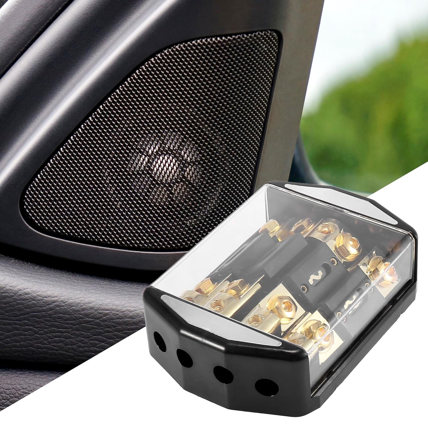 X AUTOHAUX Car Stereo Audio Inline ANL Fuse Holder 4 Way with Fuse 1 x 0GA 4 x 4GA Distribution Block