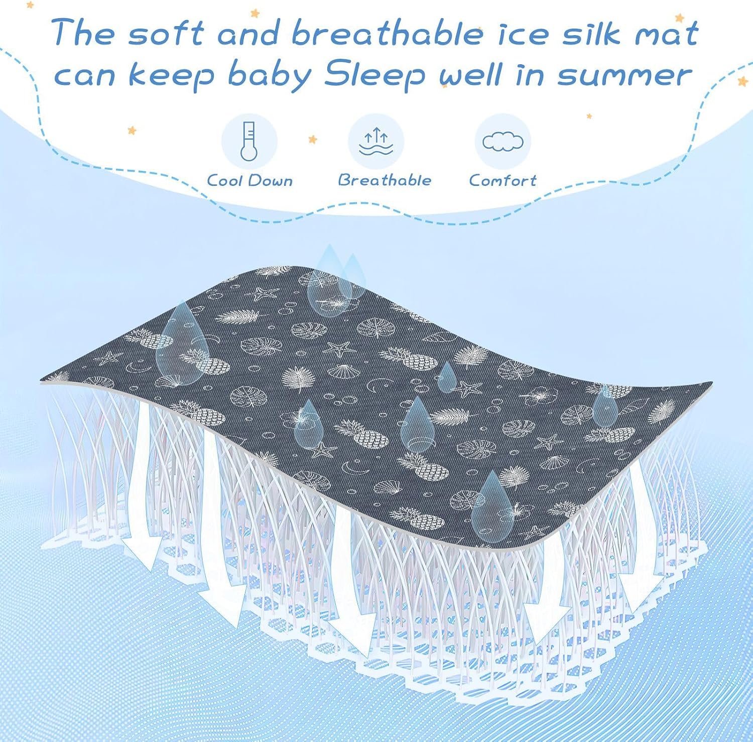 Baby Cooling Mat Tropical Summer Vibes Ice Silk Breathable Mesh Summer Crib Mattress Pad with Pillowcase, Soft Cooling Sleeping Surface for Infant & Toddler, 52"x28"