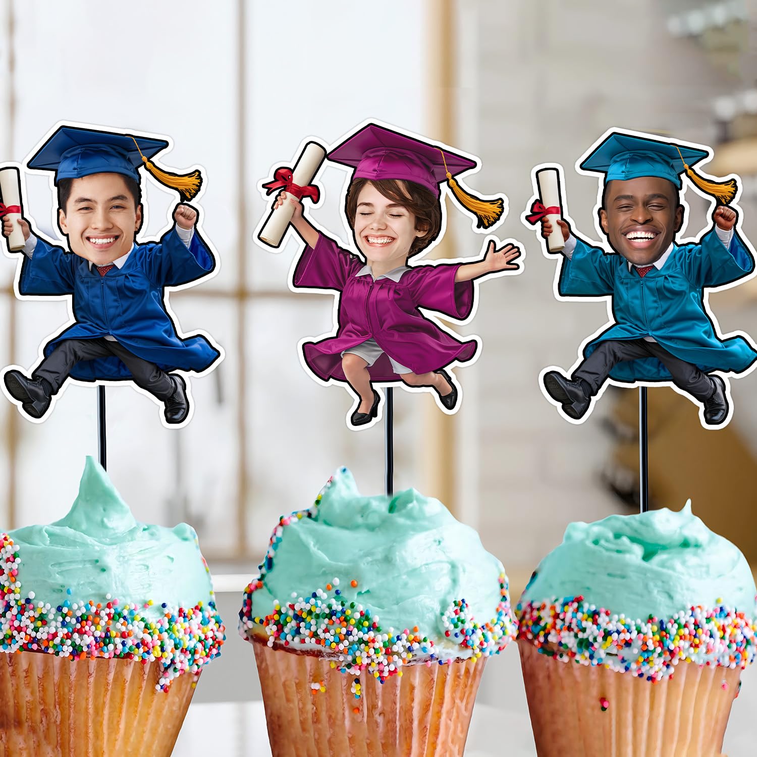 Personalized Graduation Cupcake Toppers 2025 - Custom Face Cutout, Mini Graduation Cake Topper For Boys Girls, Christmas Decorations 2025 Cupcake