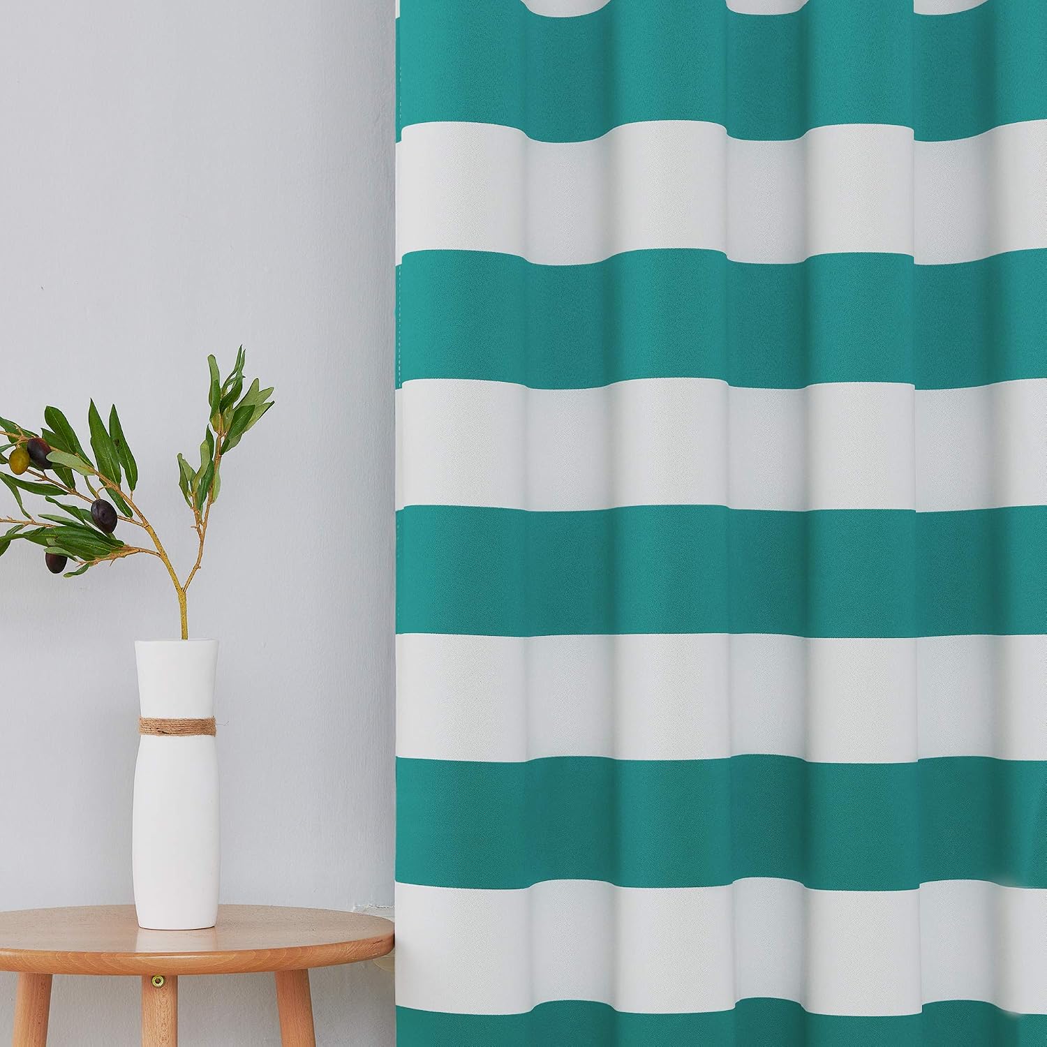 Deconovo Striped Light Blocking Curtains Wave Striped Curtains Set Grommet Light Blocking Curtains for Bedroom 52W X 45L Aqua Blue/Teal Set of 2