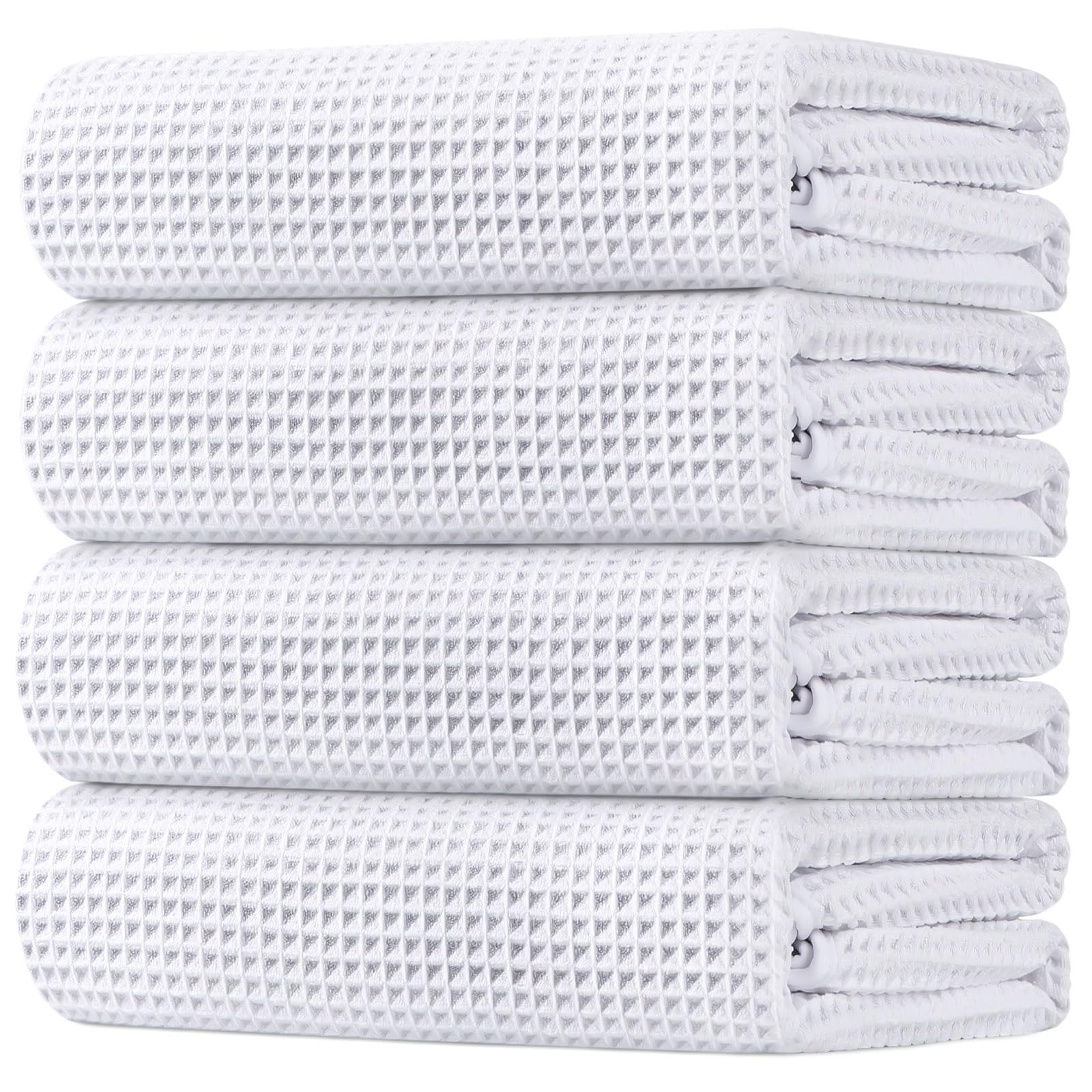 HOMEXCEL Waffle Bath Towels Set 4 Pack, Premium Microfiber Bathroom Towels, Ultra Soft, Lightweight, Highly Absorbent and Quick Dry Towel for Bathroom, Gym, Shower, Hotel, and Spa, 27 x 54 Inch, White