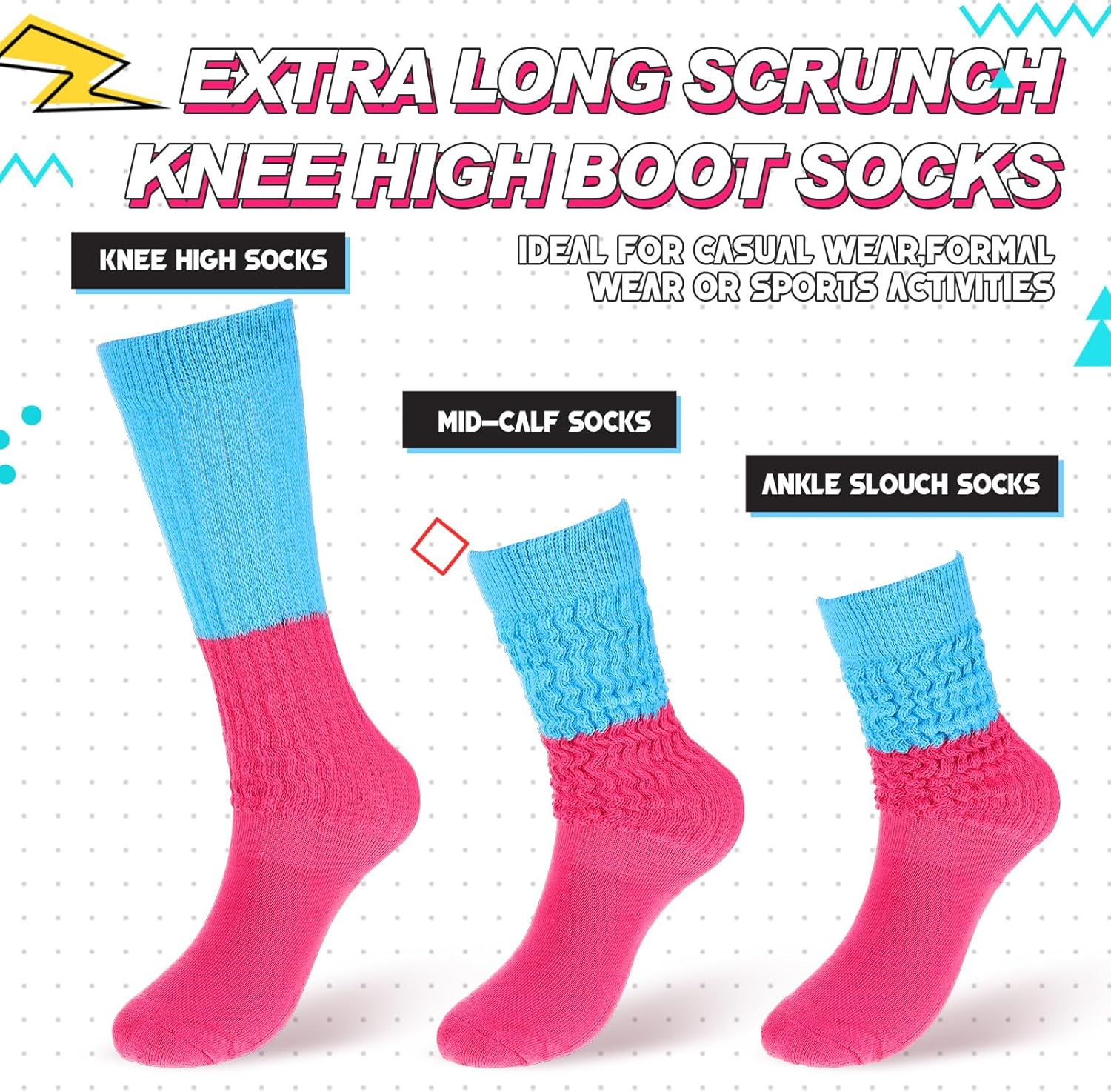 JenPen 2 Pairs 80s 90s Neon Slouch Socks for Women Valentine Galentine's Day Soft Scrunch Socks Gift Extra Long Size 9 to 10 - Image 5