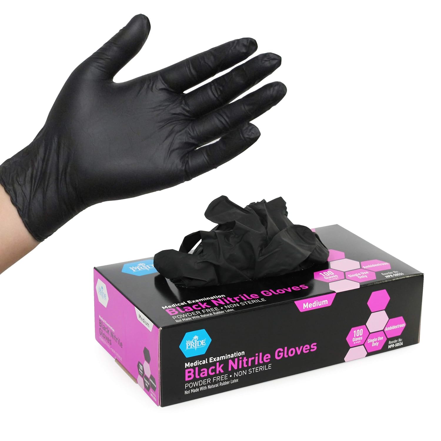 Medpride Medical Exam Nitrile Gloves| Black, Latex/Powder-Free, Non-Sterile Exam (Large/100) : Industrial & Scientific