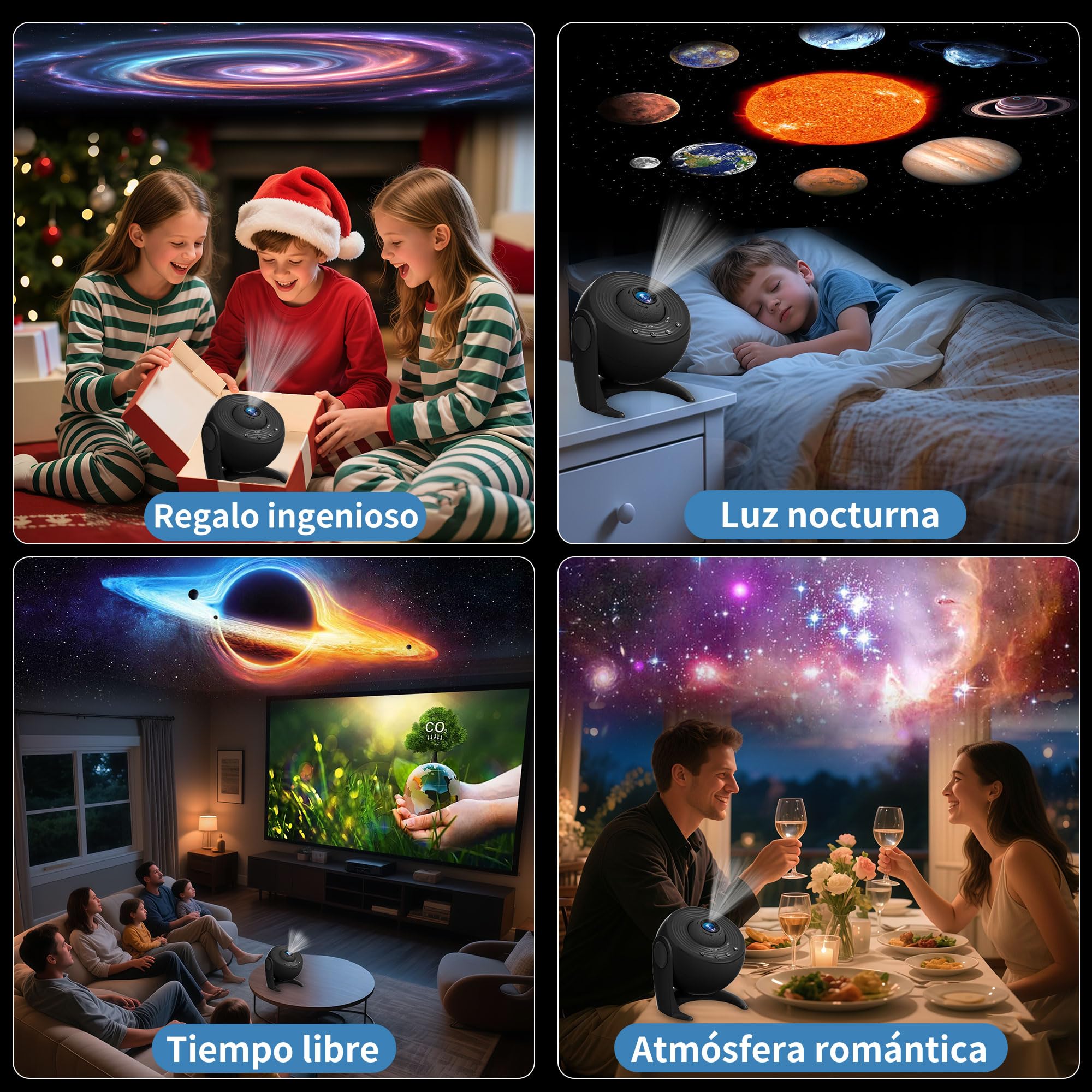 FlyLily Proyector De Galaxias Y Estrellas Real, Proyector Estrellas 13 En 1, Proyector De Galaxia con Temporizador, Lampara Proyector Infantil con RotacióN De 360° para NiñOs, Fiestas, Navidad, Negro