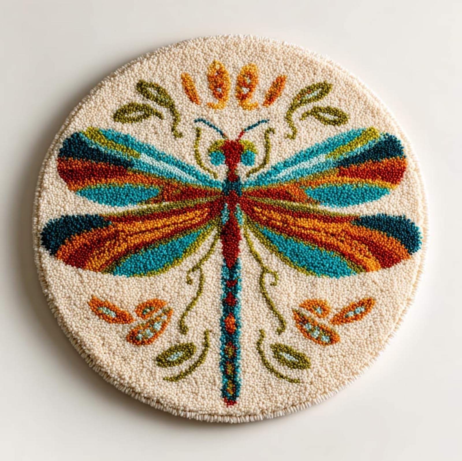 WallustrioaW 3D Latch Hook Rug Kit,Beautiful Dragonfly,DIY Latch Hook Kit Rug Making Crafts for Kids and Adults,Embroidery Carpet Cushion with Sewing Tool,50x50cm