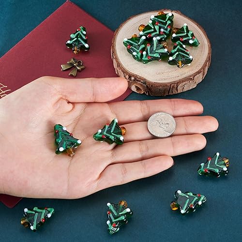 Miniatura 4 de Craftdady 20 cuentas de decoración de Navidad, cuentas verdes para árbol de Navidad, adornos de árbol de Navidad, cuentas de vidrio de lámpara,