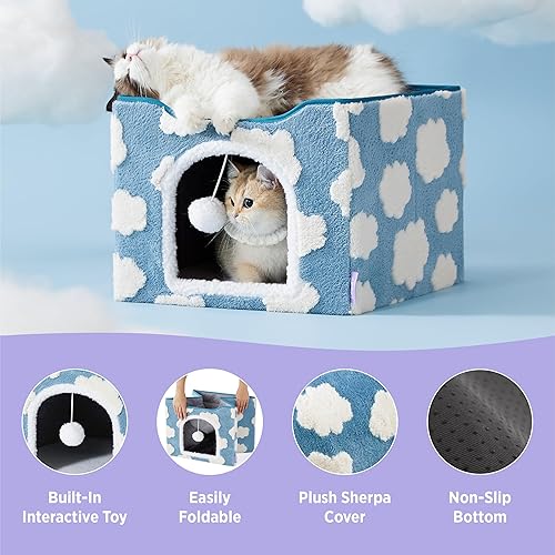 Miniatura 4 de LE SURE Camas para gatos para interiores, casa de gatitos, cueva grande para gatos, cubo para mascotas, con bola esponjosa, escondite aminal