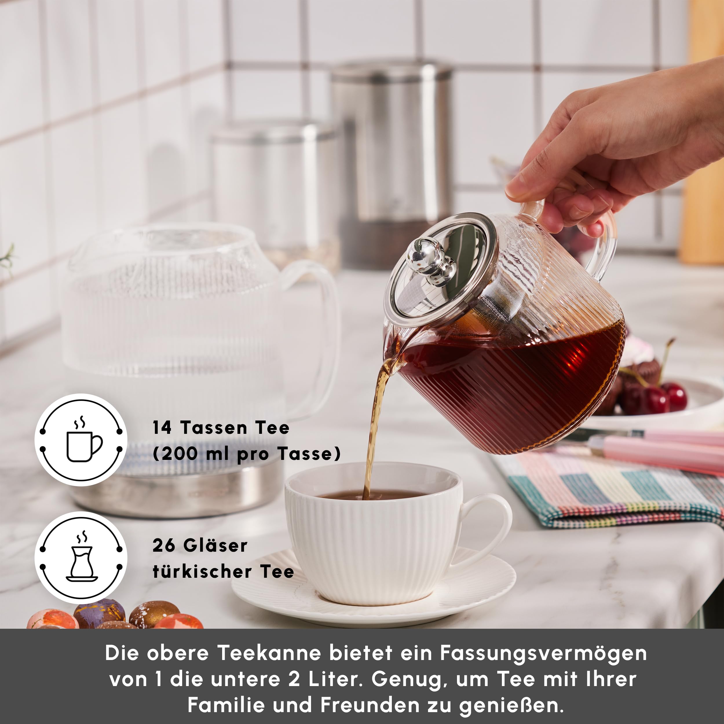 Karaca Kelly XL Borosilikatglas Teekannen-Set mit Edelstahl-Teesieb – Bild 3