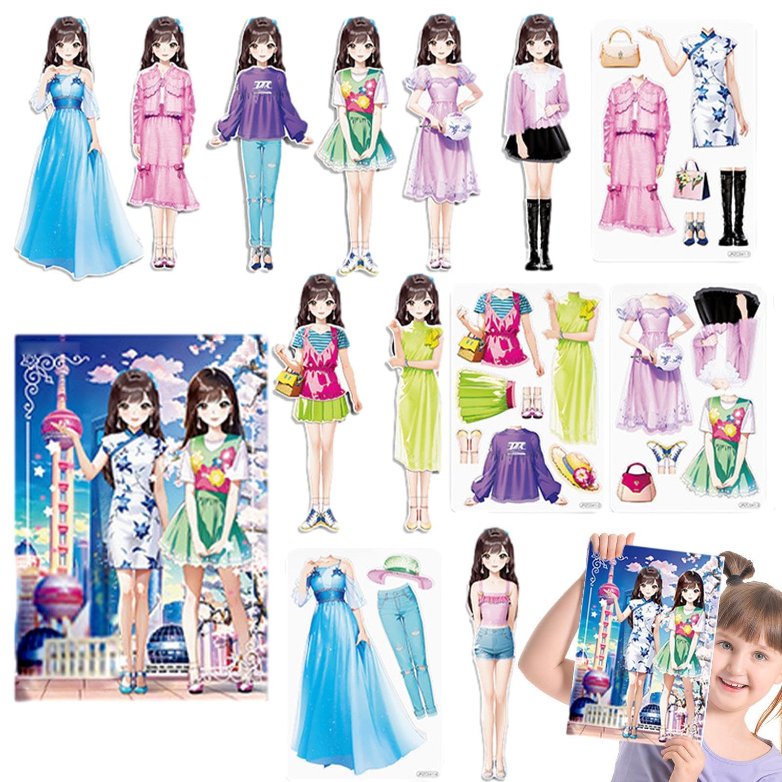 Giocattolo del libro di adesivi per | Puzzle di bambole magnetiche creative da vestire,Libro di vestire riutilizzabile, Design di Moda, Principessa affidabile, bambola di carta per ragazze