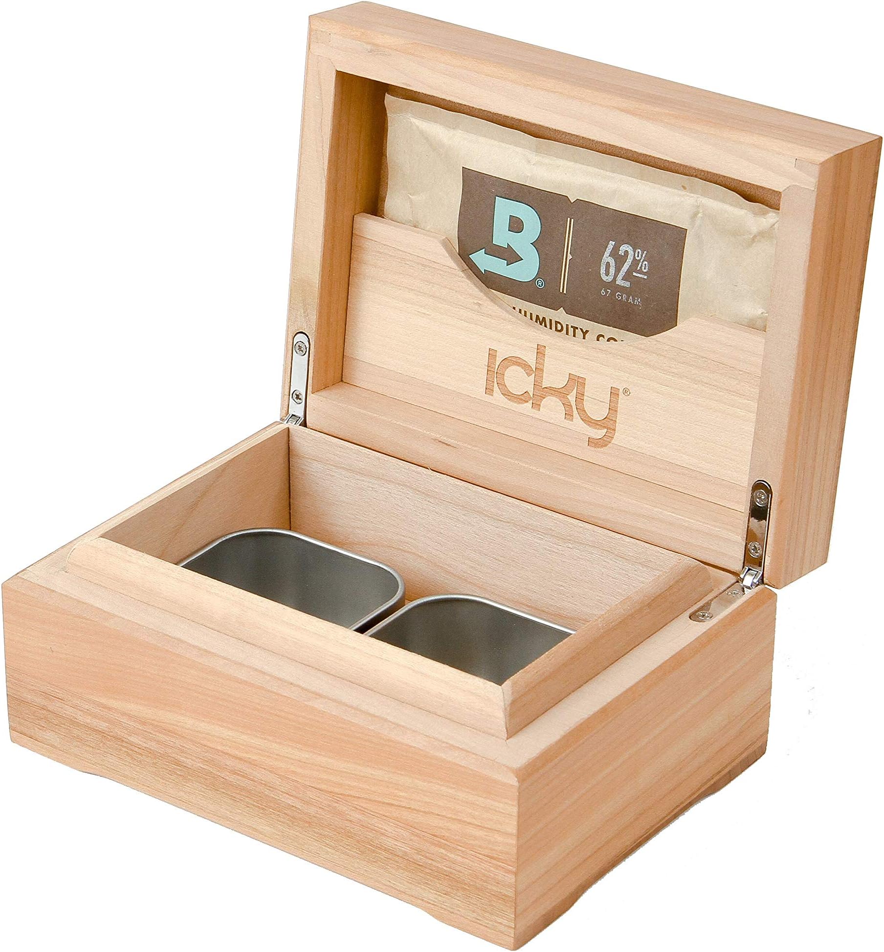 Icky Box 2 Tin- Keeps Herb at Ideal Humidity, 100% Cherry Wood. Boveda Pack NOT Included (Natural)