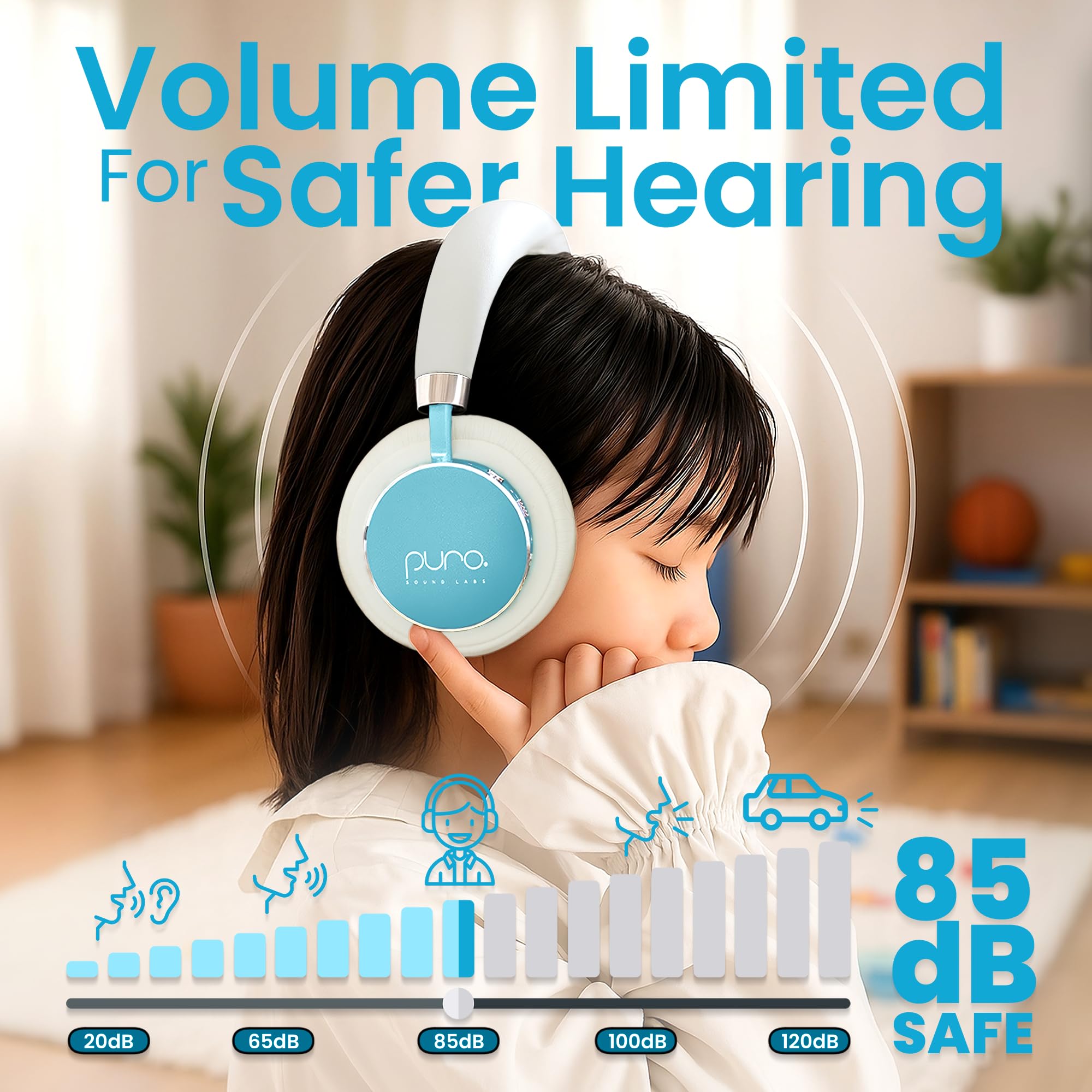 Puro Sound Labs BT2200 Plus Kids Bluetooth Kopfhörer - Lautstärkebegrenzung 85dB, Studio-Grade Audio, Over-Ear & Comfy Design, 20 Stunden Akkulaufzeit, einfach zu verbindende kabellose Kopfhörer für