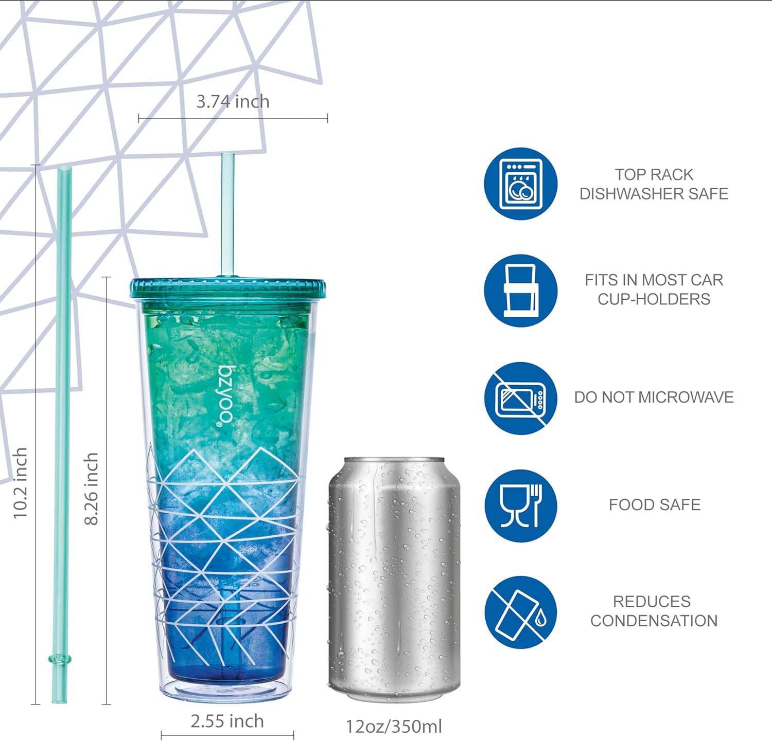 bzyoo SIP 24oz (710ml) Double Wall Plastic Tumbler with Lid and Straw Cold Drink Travel Mug Party Reusable Cup For Office Outdoor Dining Gift For Him & Her (Blue & Green) - Image 6