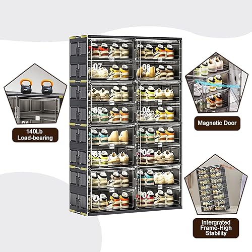 Miniatura 5 de 8 pares de armarios portátiles de almacenamiento de zapatos de instalación rápida de 3 pasos, caja de zapatos de plástico con puerta magnética