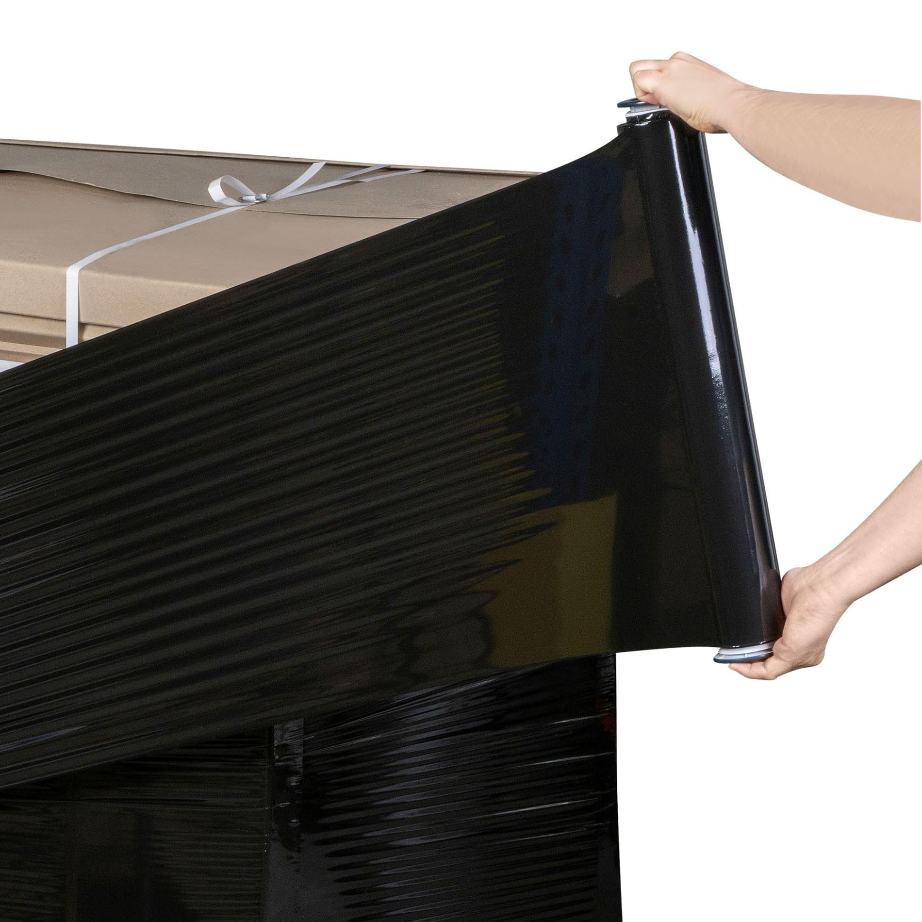 Stretchfolie Schwarz 50 cm mit Abroller - Set mit 6 Stück Verpackungsmaterial und Gleithülse für Stretch - Verpackungsfolie 203m mit Strechfolienrolle Abroller für Lagerarbeiten