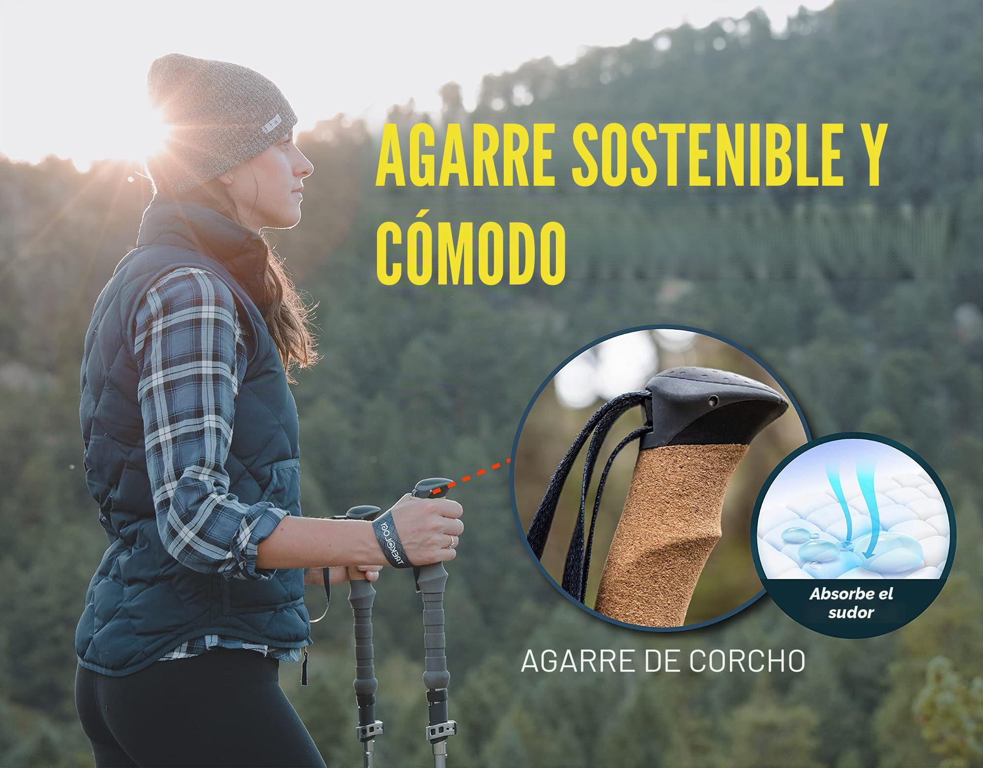 Par de bastones de senderismo nórdicos plegables Trek-Z con mango de corcho, 2 bastones de senderismo plegables ultraligeros, plegable para senderismo de personas mayores, hombres y mujeres