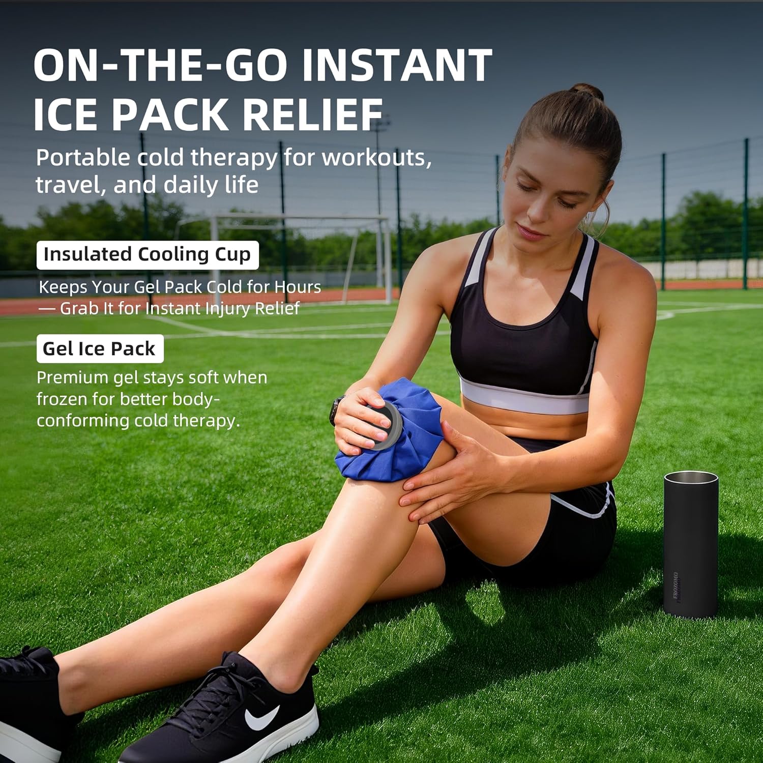 8–10H Reusable Ice Pack for Injuries with Insulated Water Bottle, 9" Cold Therapy Wrap, Portable Ready-to-Use Cold Ice Bag for Knee, Shoulder & Arms Pain Relief, Outdoor Sports(Black)