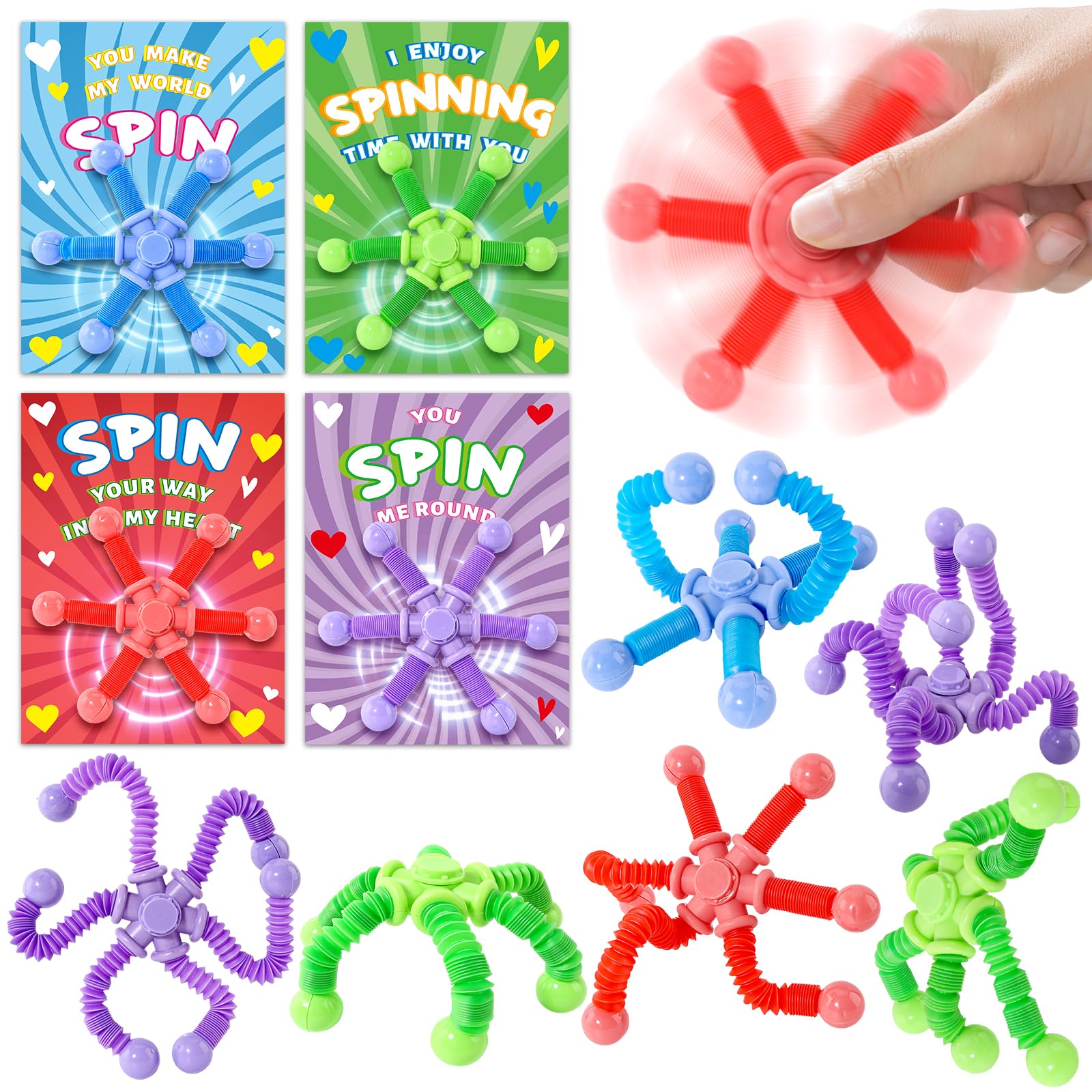 Photo 1 of **** 2 PC SET ***** ShyLizard 24 Pack Valentine's Day Cards for Kids with Pop Tubes Fidget Spinner, Valentines Day Gifts for Kids, Telescopic Fidget Toy Classroom Exchange Party Favor Game Prizes