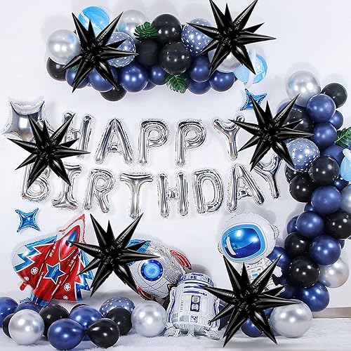 Miniatura 8 de Globos de estrella negra, 72 globos grandes de aluminio en forma de explosión de estrellas, globos de Mylar con cono de explosión para Halloween,