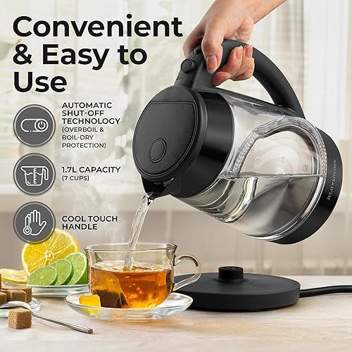 Miniatura 2 de Zulay Kitchen Hervidor de agua eléctrico de ebullición rápida, 1.7 L, 1500 W, apagado automático para protección contra sobreebullición y ebullición