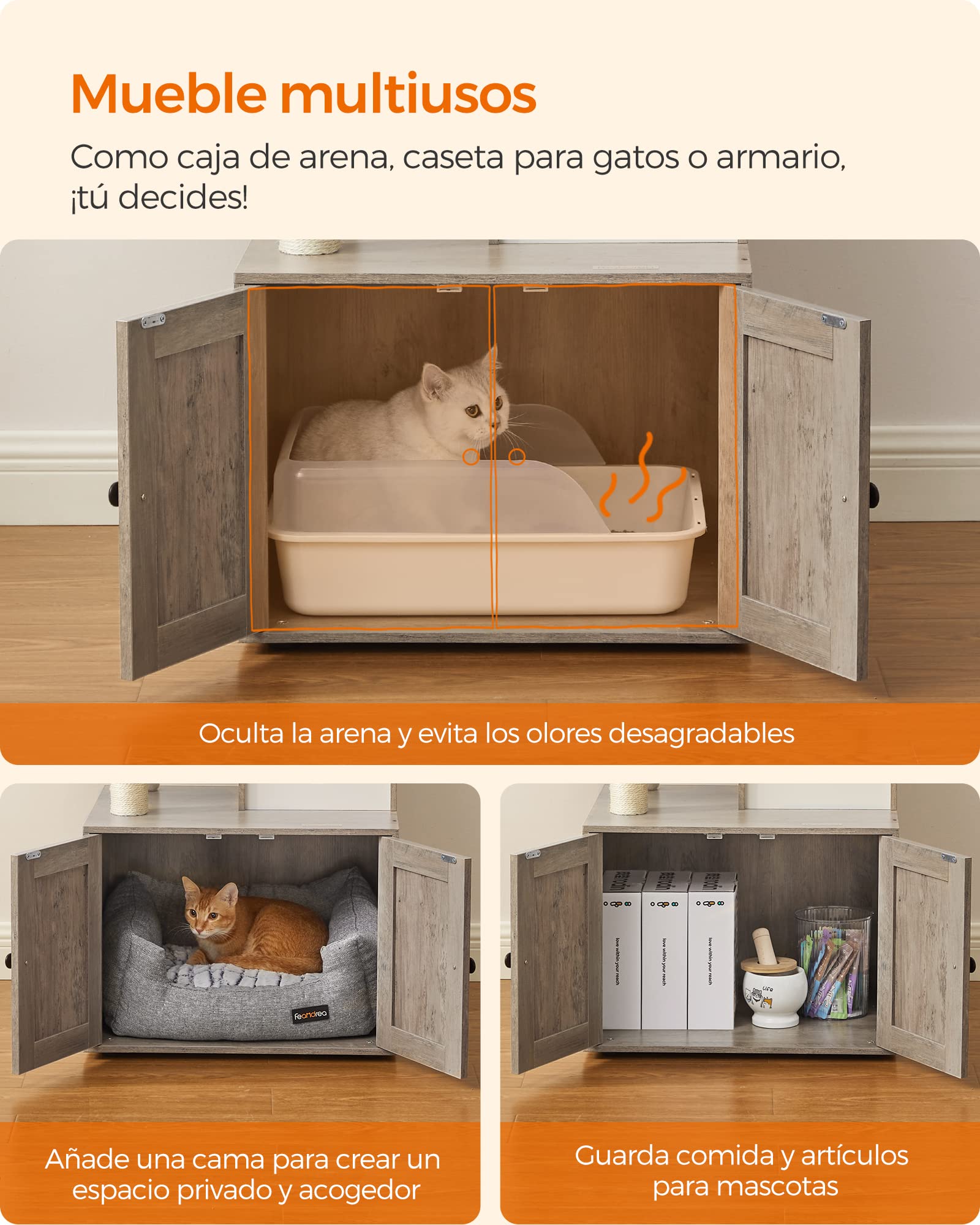 Feandrea Torre Moderna para Gatos 2 en 1, condominio para Gatos con Postes rascadores, Pompones extraíbles, Cojines Lavables, Color Gris PCT113G01