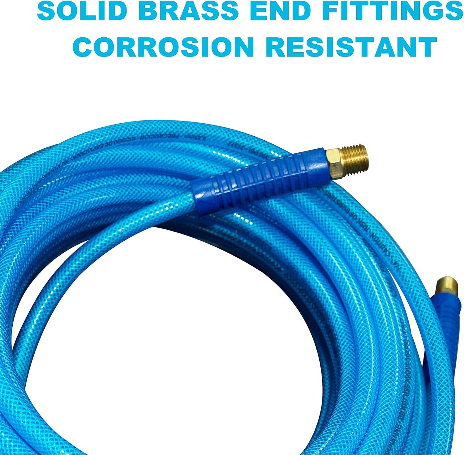 FIXSMITH-Reinforced-Polyurethane-Air-Hose,1/4 Inch x 25 Feet,300 PSI,1/4" MNPT Brass Swivel End Fittings & Bend Restrictors,Lightweight Air Hose for Easy Carrying & Stays Flexible in Cold Weather,Blue