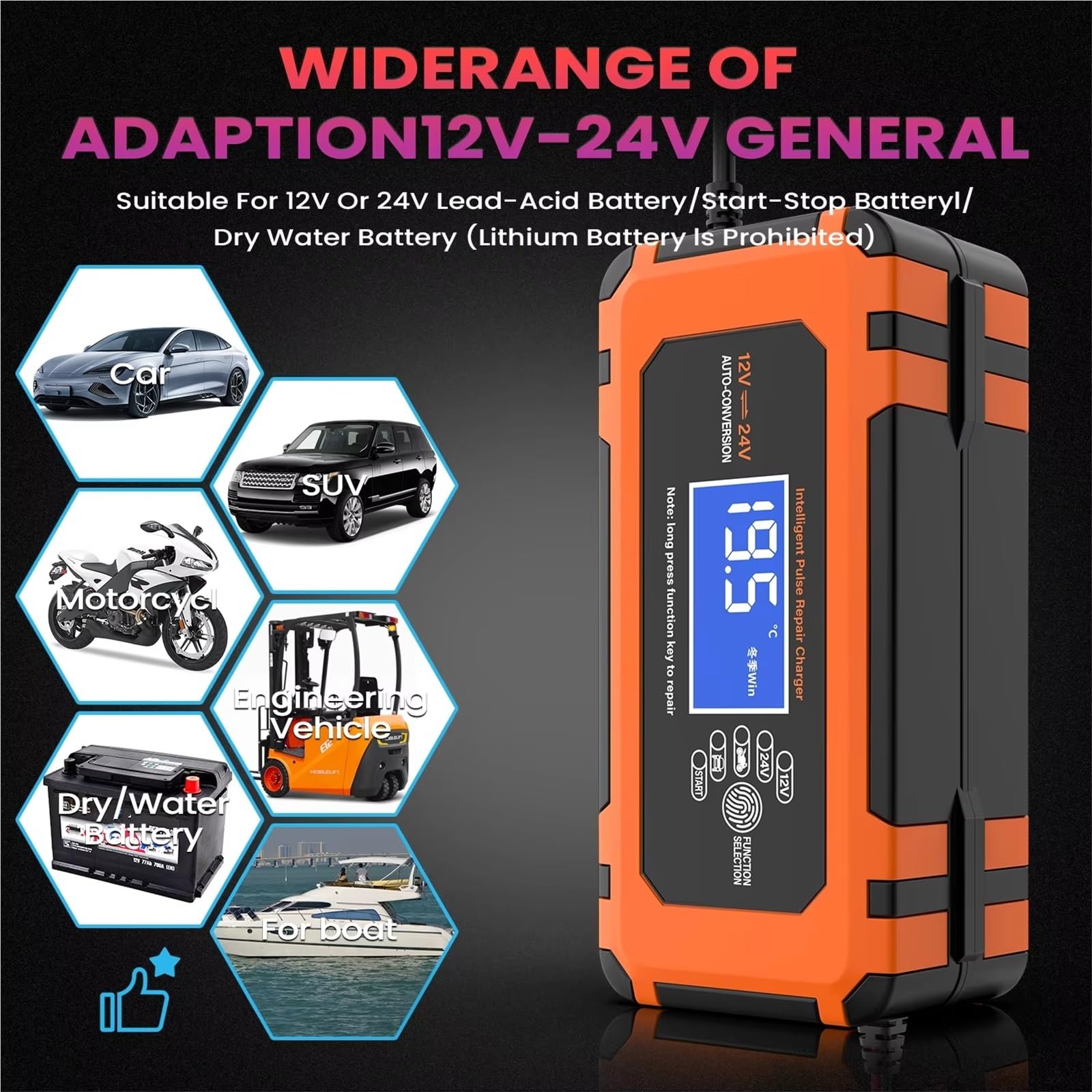 Convertisseur Chargeur Conversion Automatique 12V 10A/24V 5 A Réparation Intelligente Batterie Voiture Batterie Plomb-Acide Moto Charge Rapide Universelle onduleur de Voiture