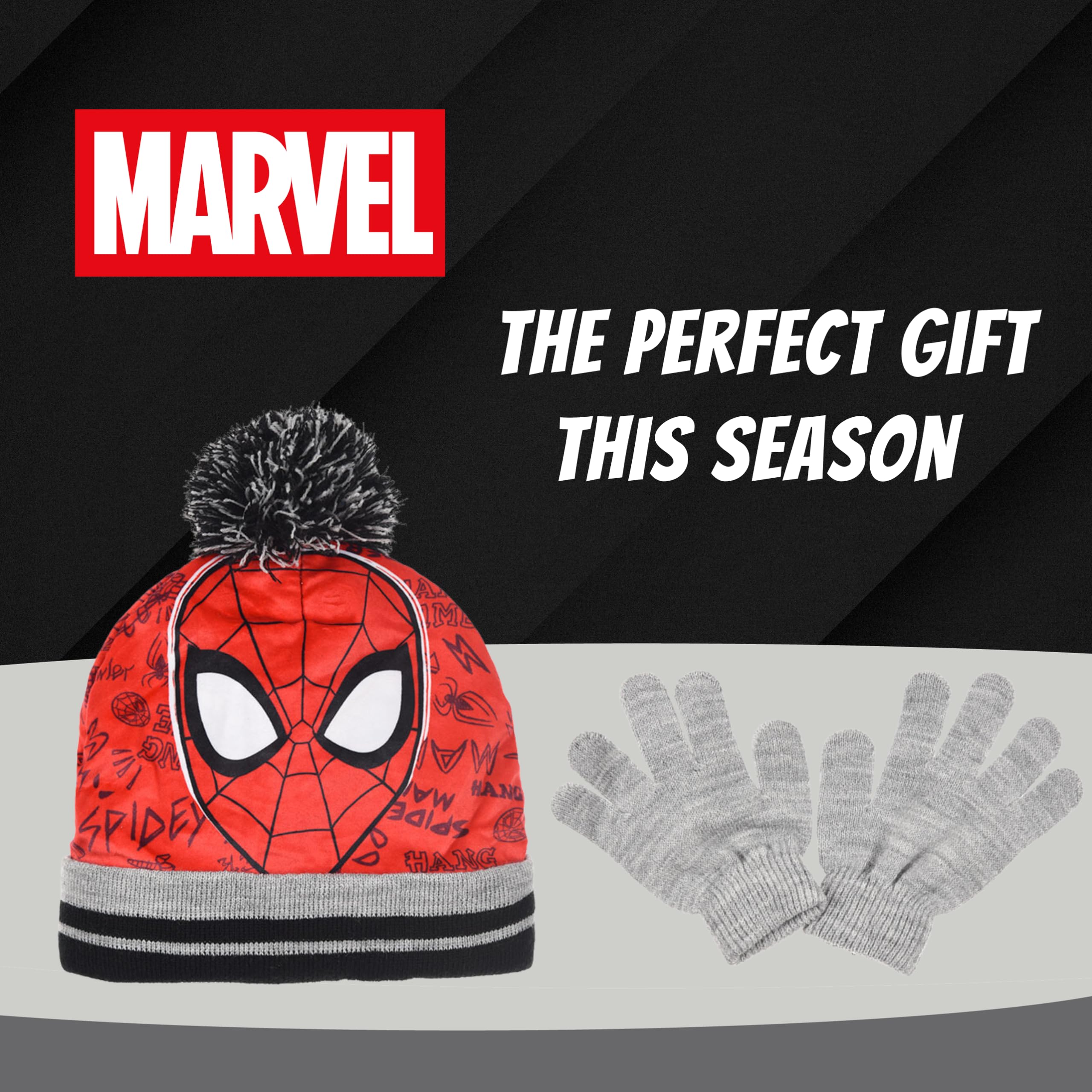 Marvel Spiderman Conjunto de Invierno para Niño Gorro y Guantes Gris