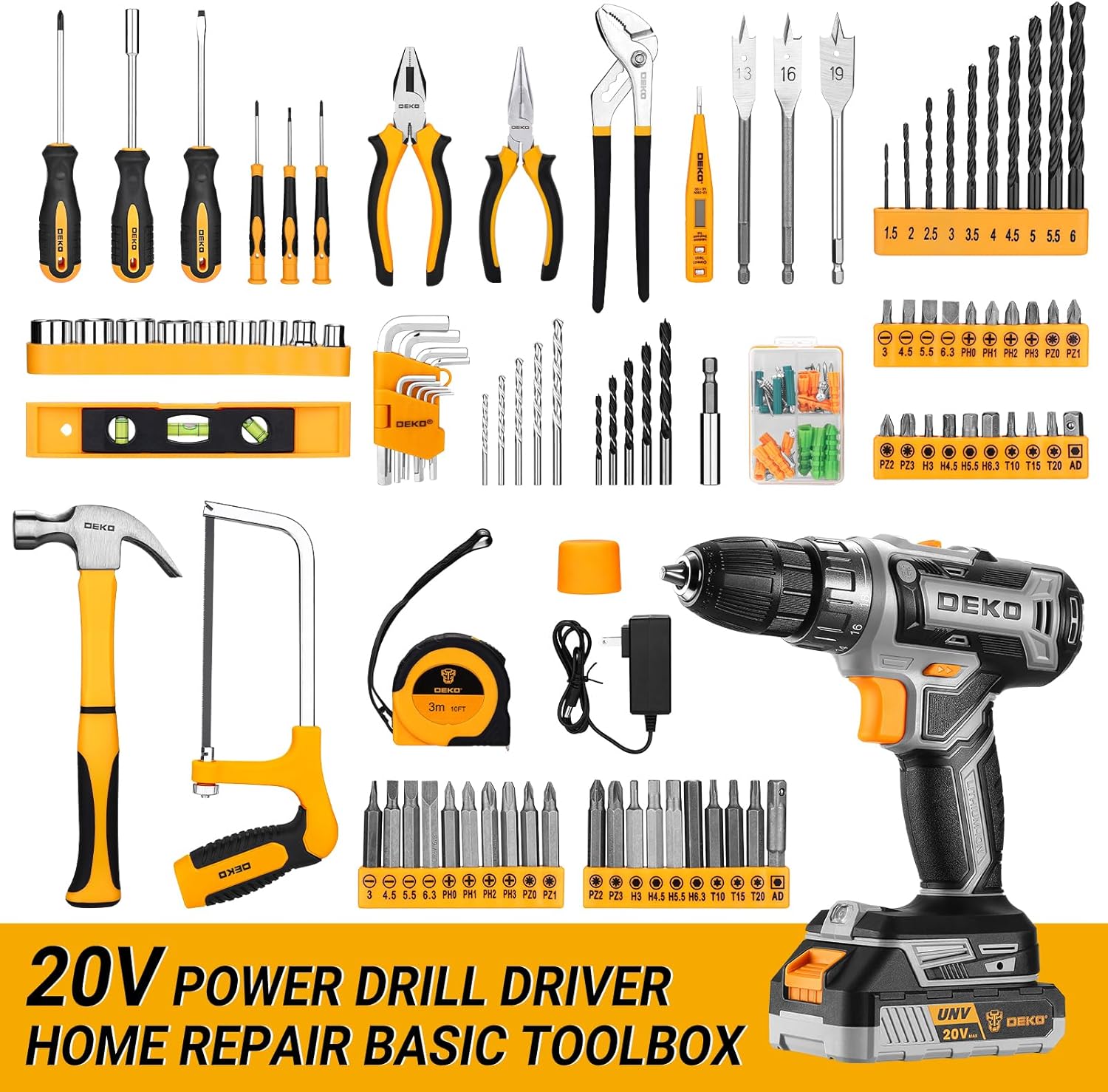 Cordless Drill Tool Kit Set: DEKO 20V Power Drill Tool Box with Battery Electric Drill Driver for Men Home Hand Repair Basic Toolbox Tools Sets Drills Case,186 Pieces 3 81KBiDQKjVL. AC SL1500