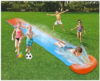 Slip and slide water slide for kids - 16ft / 4.88cm | Single Lane Speed Blast Splash Sprint Racing Waterslide |BUILT IN Water SPRINKLER | Garden Inflatable Lawn Slides Summer Outdoor Toy (Single2)