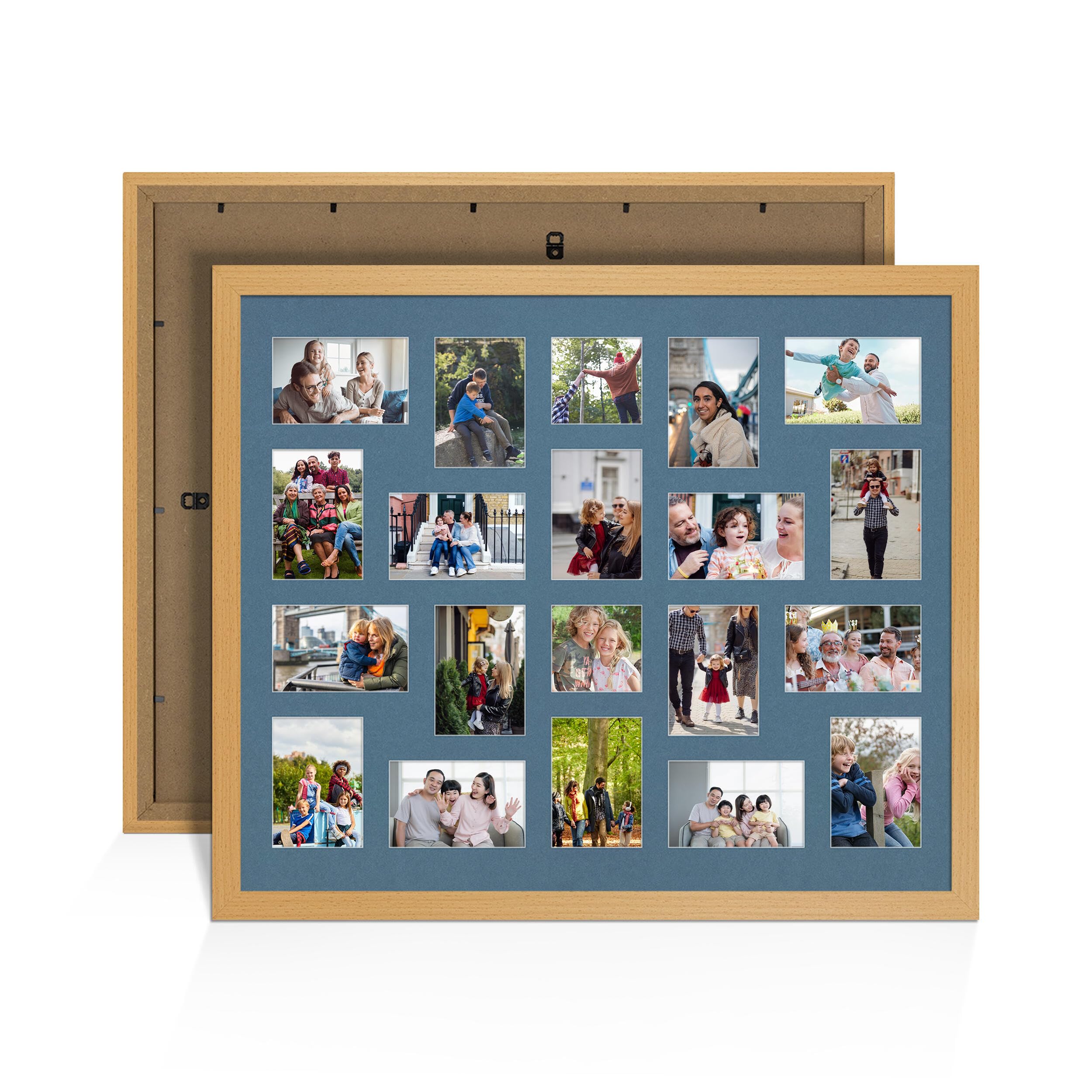 Alison Kingsgate Country Pine 80x70cm Photo frames for multiple pictures - 20 Apertures Collage Frame with Pompadour Mount- Holds (18x) 6x4 & (2x) 4x4 Photos - Engineered Wood & Perspex