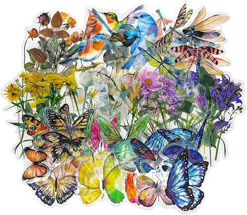 400 calcomanías estéticas para álbumes de recortes de flores de mariposa, calcomanías impermeables con calcomanías pequeñas de plantas vintage,