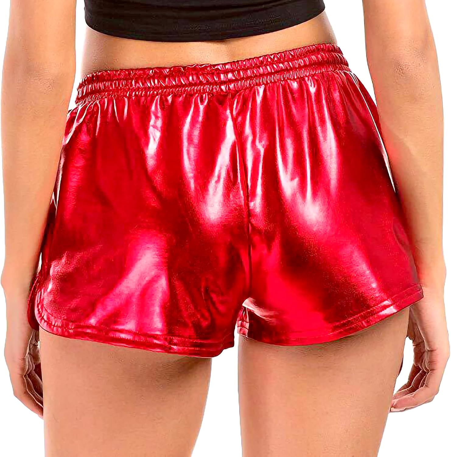 JINKAIJIA Women's Metallic Shiny Shorts Sparkly Rave Hot Outfit Elastic Sport Short Pants Dance Attire Performance Clothing - Image 3