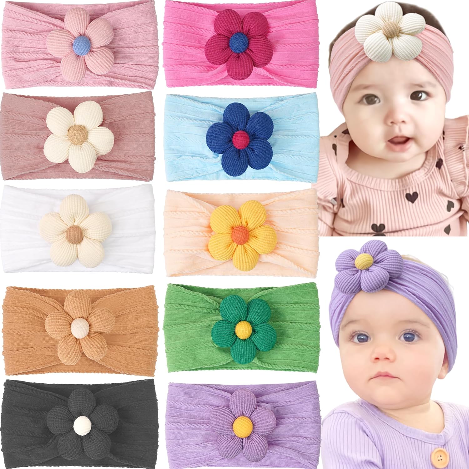 JOYOYO 10 Colors Baby Flower Headbands Baby Girls Nylon Headband Soft Hairbands Hair Accessories for Newborn Infant Toddler Kids