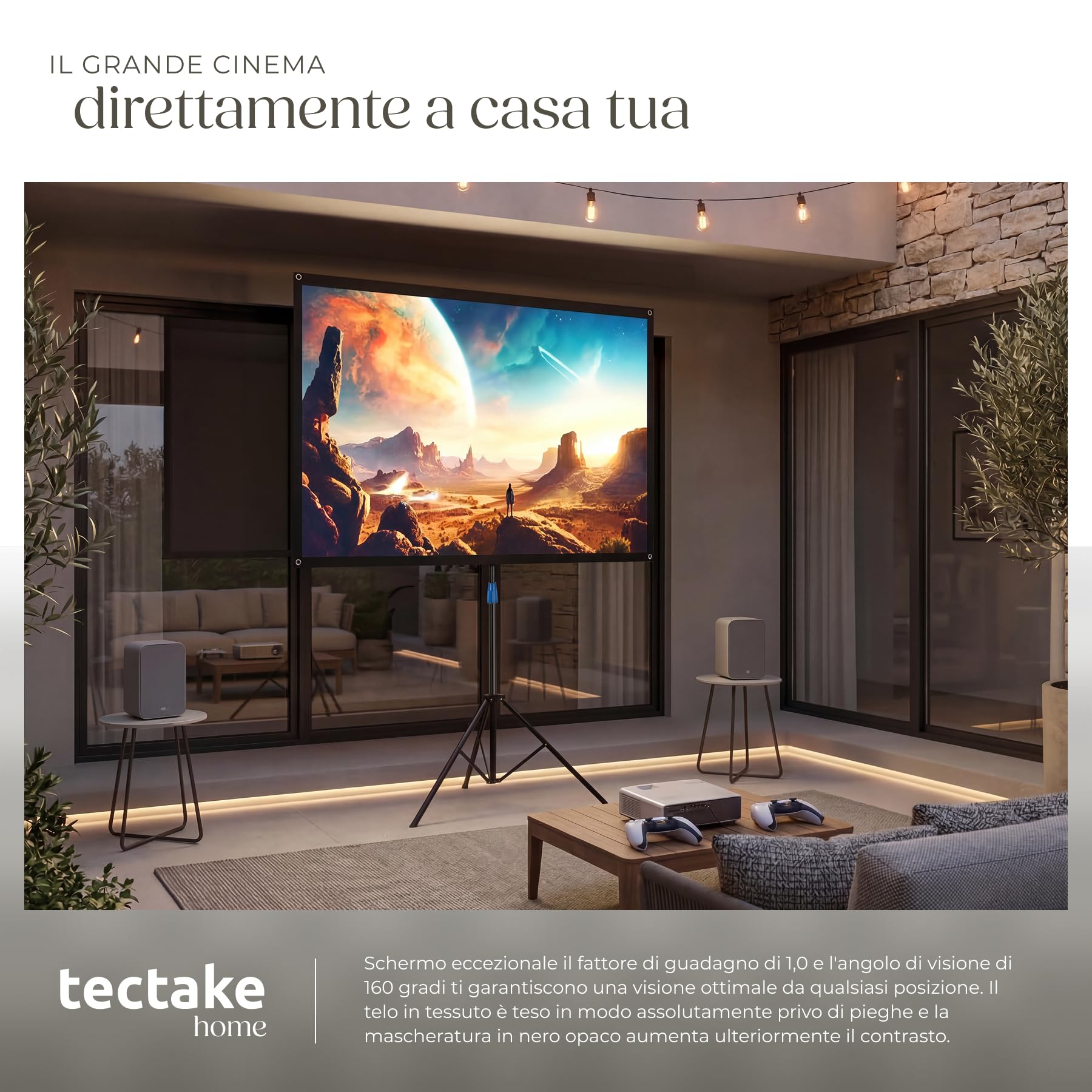 tectake® Telo Proiettore con Treppiede 16:9 4K HD, 133 x 75 cm, 60", Schermo Proiettore Regolabile, Borsa Trasporto, Schermo Portatile Cinema Home Theatre, telo per proiettore per casa ufficio scuola