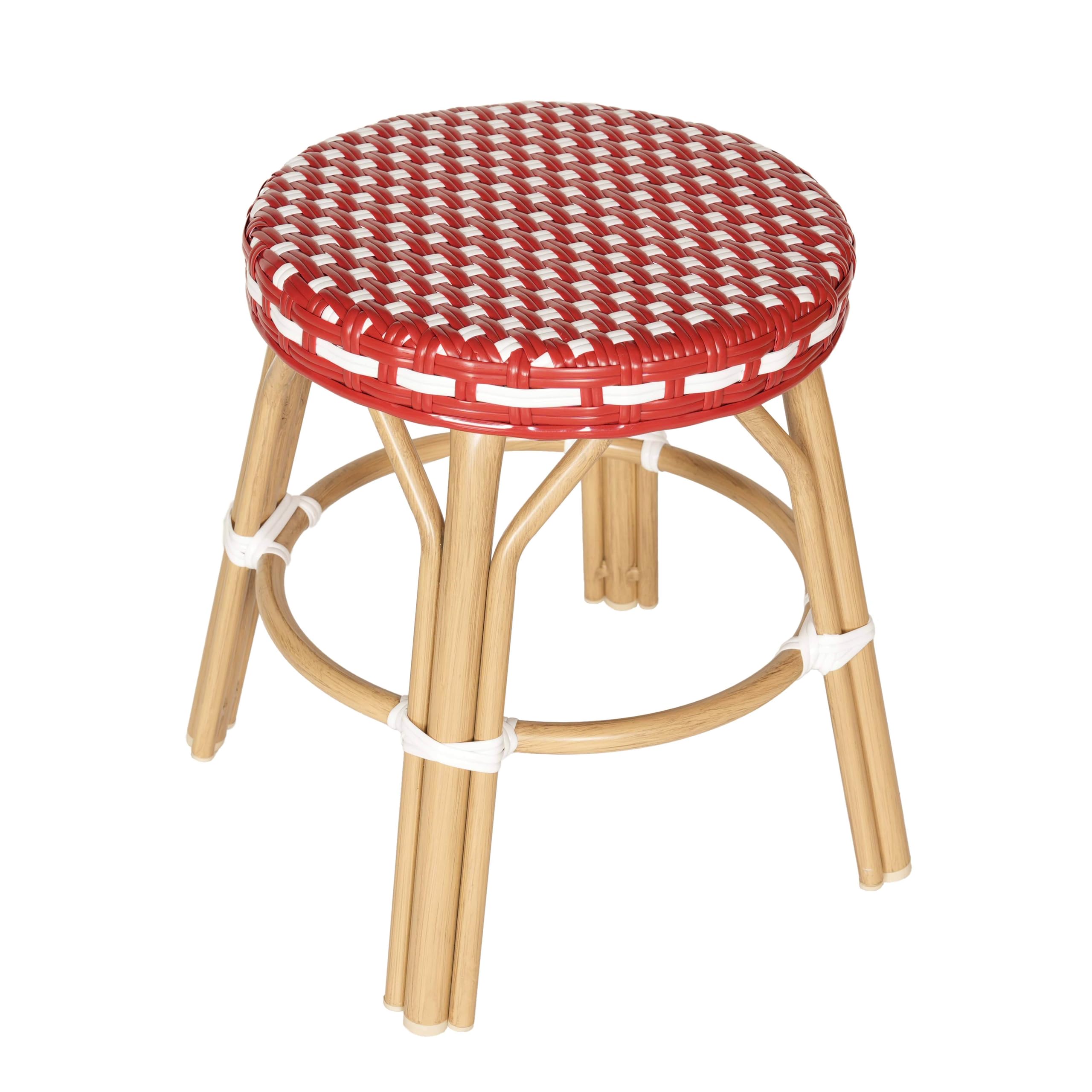 Oviala Tabouret de Jardin en Aluminium et rotin synthétique Blanc et Rouge