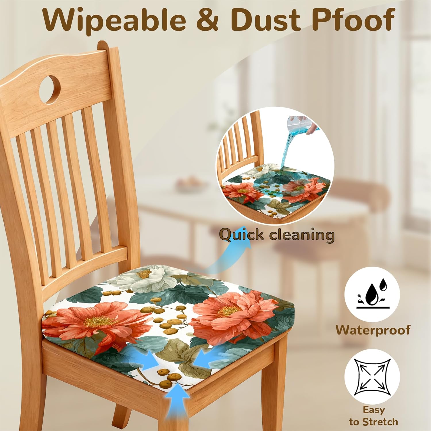 Chair Covers - Elastic Printed Dining Chair Slipcovers, Removable Washable with Elastic Band, Anti-Slip，Protective Covers for Dining Chair Cushions (Type 2, 4-Piece Set)