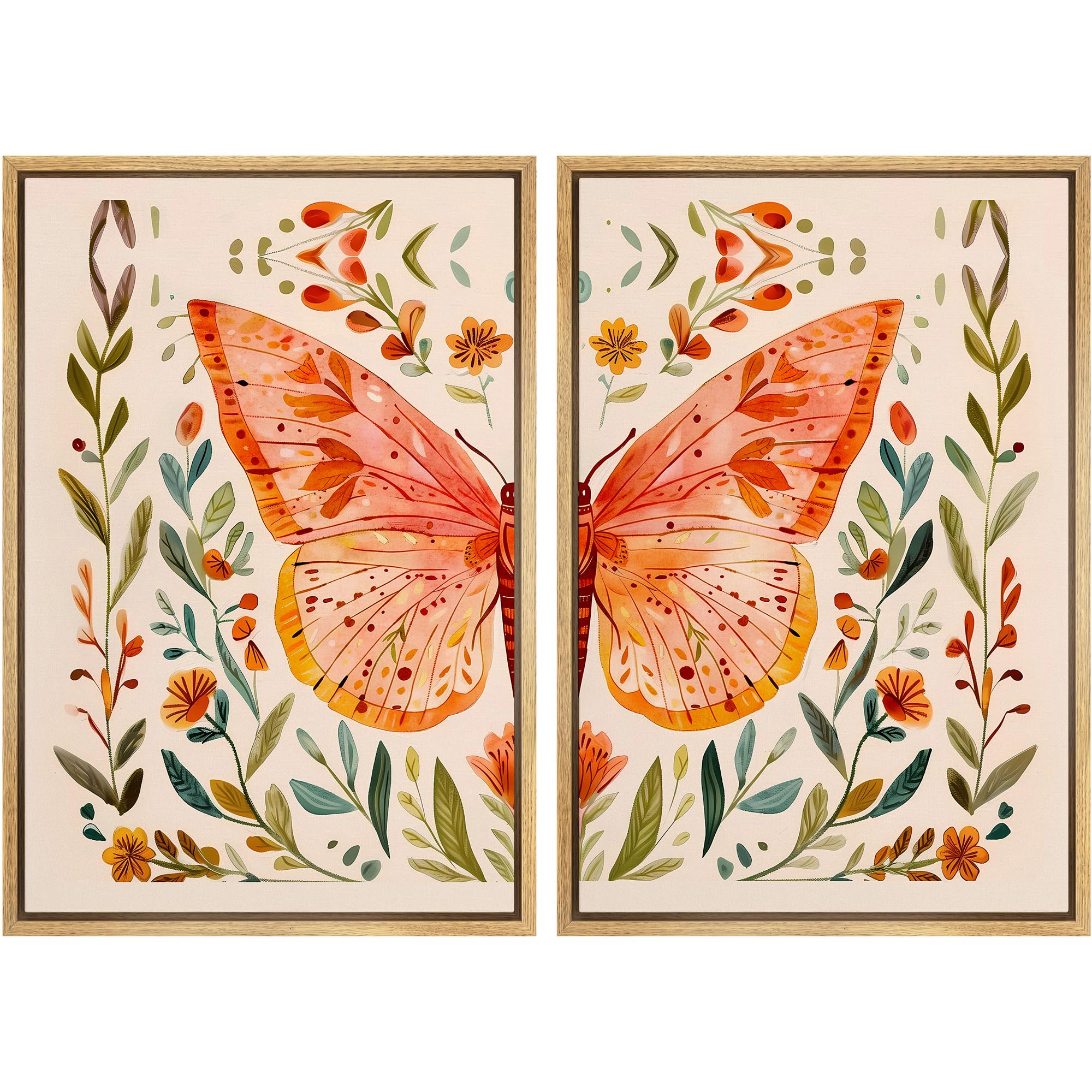 SIGNFORD Framed Canvas Print Wall Art Set Soft Hydrangea Pair Light Blue Florals with Green Leaves Illustration Modern Art Decorative Nordic Nature for Living Room, Bedroom, Office - 24"x36"x2 White — view 142
