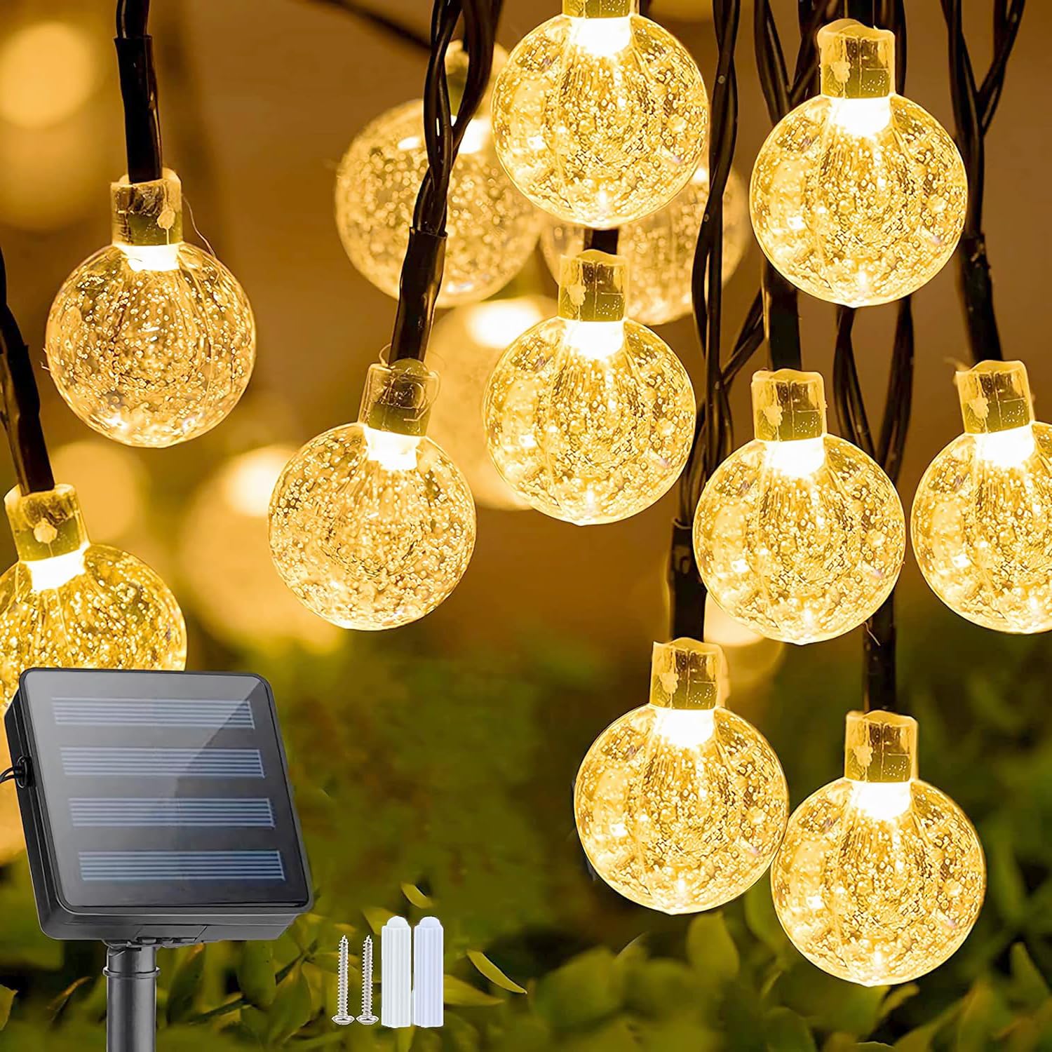 GIGAWATTS 50 LED Solar Bubble Ball String Light | 7m Waterproof Decorative Solar Lights for Garden, Patio, Lawn, Home, Wedding, Party, Yard & Outdoor Decoration (Pack of 1, Warm White)