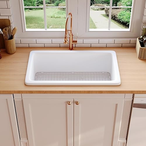 Miniatura 9 de DeerValley - Fregadero de cocina de montaje inferior de 32 pulgadas, fregadero de arcilla refractaria blanca, fregadero de cocina profundo de un