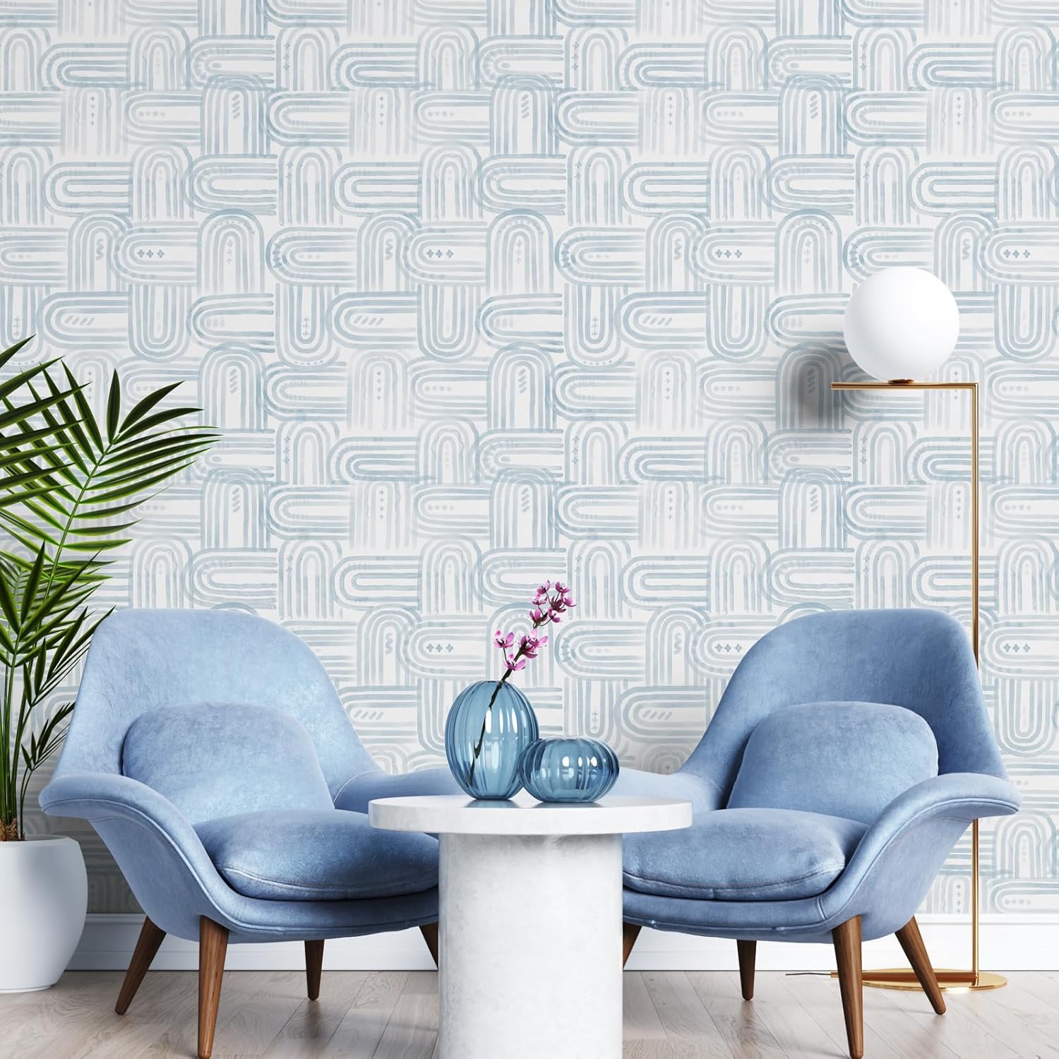 Boho Peel and Stick Wallpaper Modern Light Blue Contact Paper 17.3"x 120" Self-Adhesive Removable Waterproof Geometric Wallpaper Vinyl Roll for Bathroom Bedroom Cabinets Décor