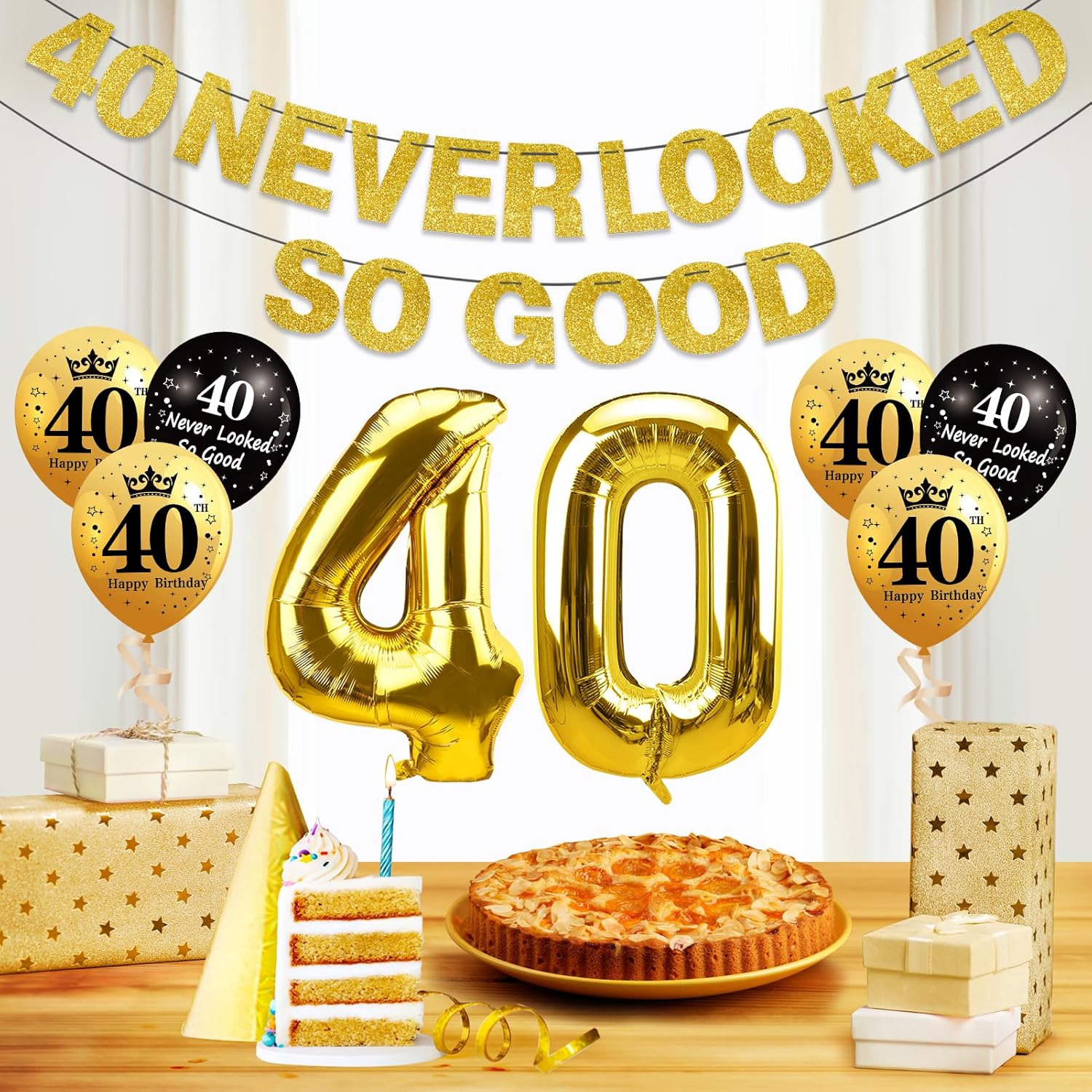 40th Birthday Decorations for Men Women, Black Gold 40 Never Looked So Good Banner 40 Foil Balloons Happy 40th Birthday Party Supplies 9 PCS - Image 4