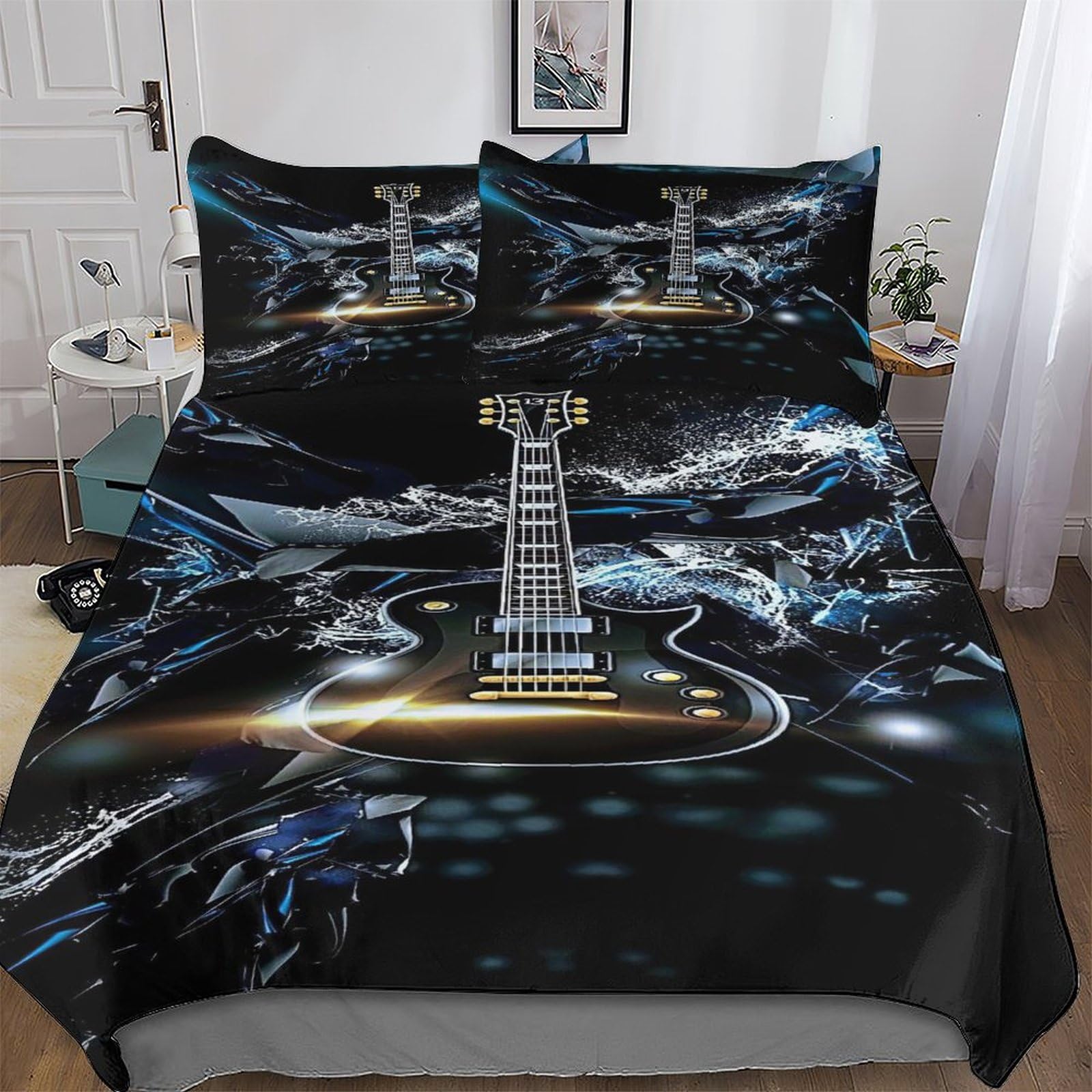 Guitars Duvet Cover Print Bedding Comforter Cover for Boys And Girls Soft Microfiber Quilt Cover 2 Piece with Pillowcase Single(135x200cm)