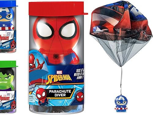JA-RU Marvel Avengers & Spiderman - Figuras de bola de espuma blanda de paracaídas (1 unidad surtida) juguetes de bola antiestrés de superhéroes