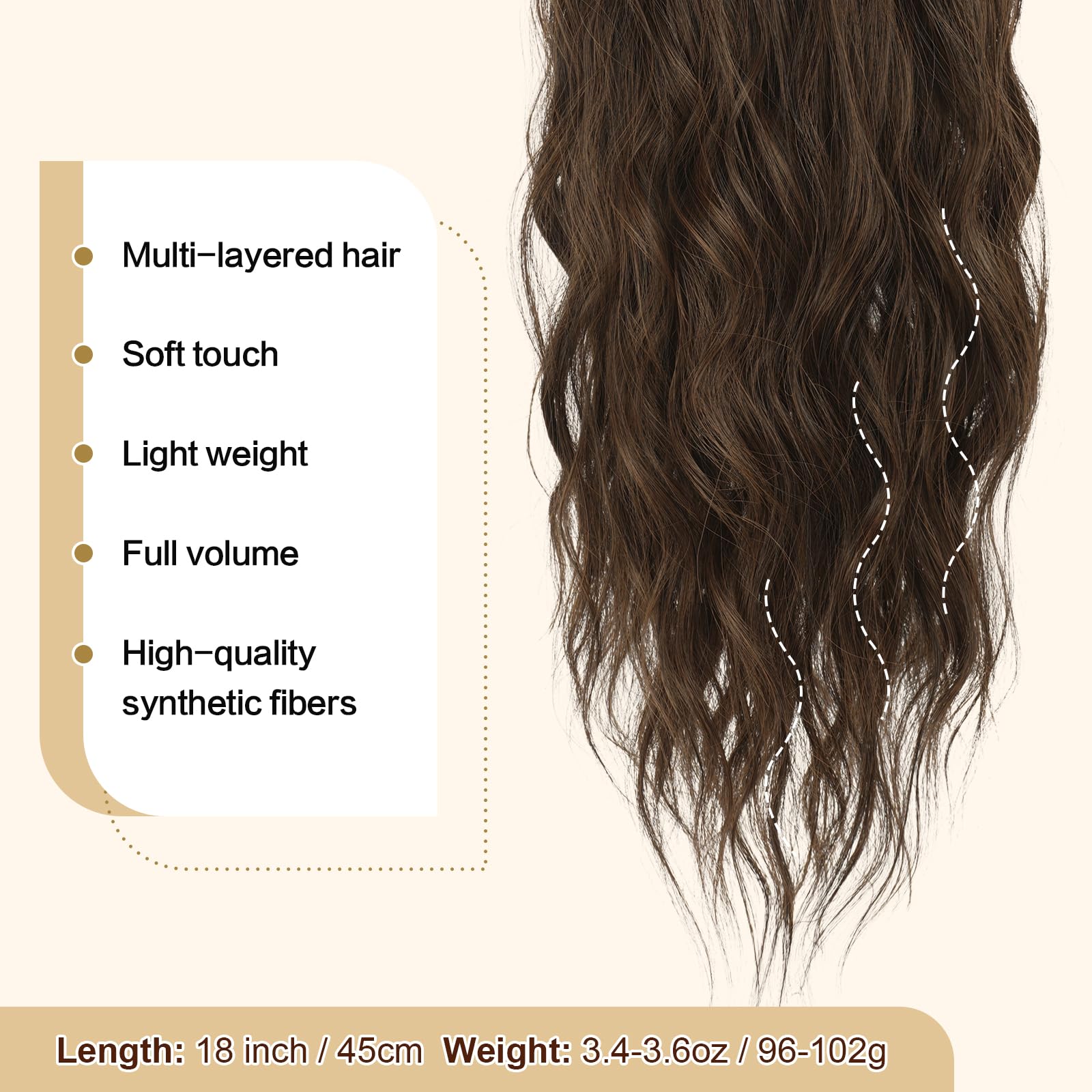 FESHFEN Pferdeschwanz Haarteil mit Kordelzug, 45 cm Wellen Zopf Pferdeschwanz Verlängerung Haare Extension Synthetik Lang Wellig Haarverlängerung für Damen, Braun und hellkastanienbraun gemischt