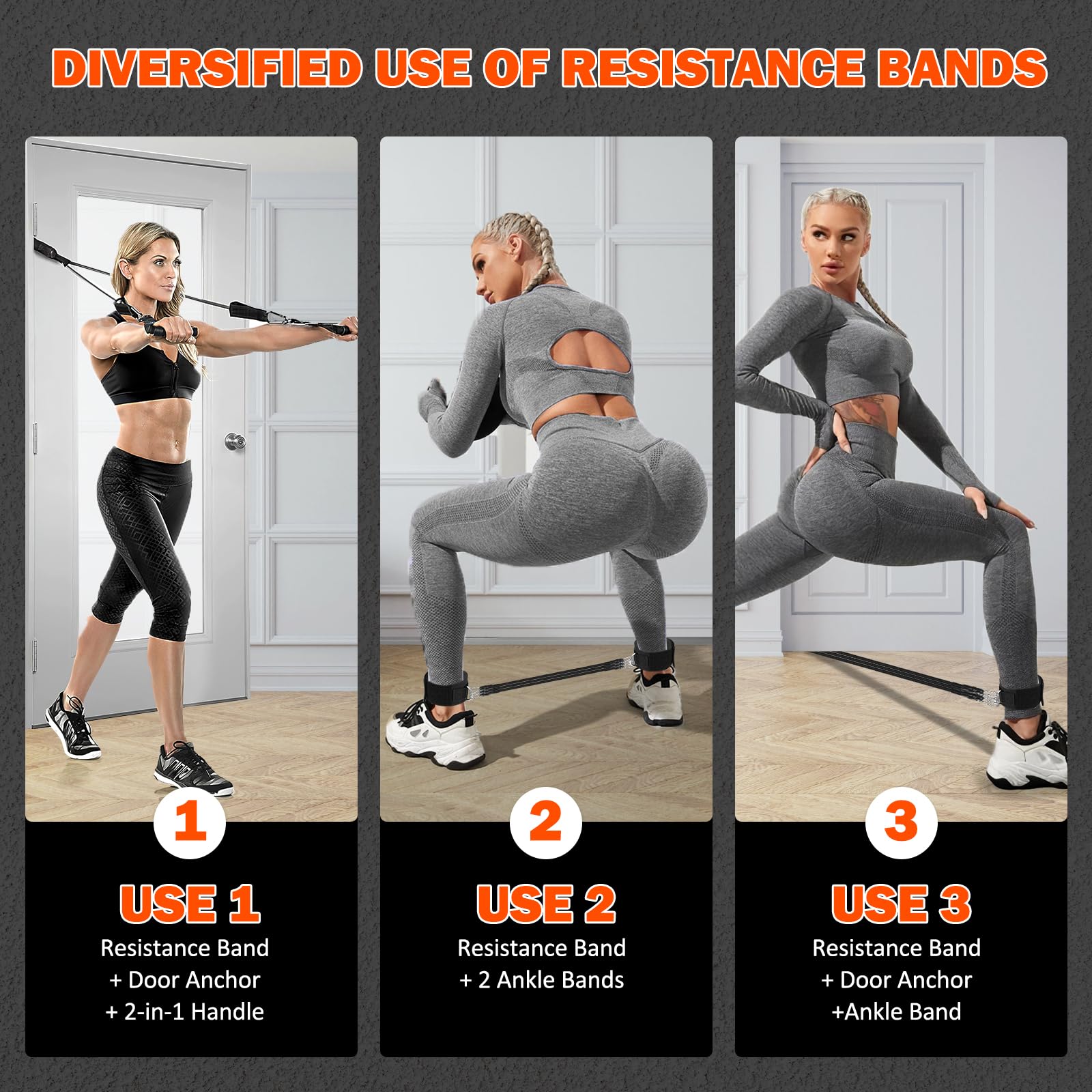 Bande Zacro Lot De 6 Bandes De Résistance - Lot De 6 Bandes De Résistance - Bande De Fitness Avec Poignée - Sangle De Cheville - Fixation D'ancrage De Porte Elastique Musculation
