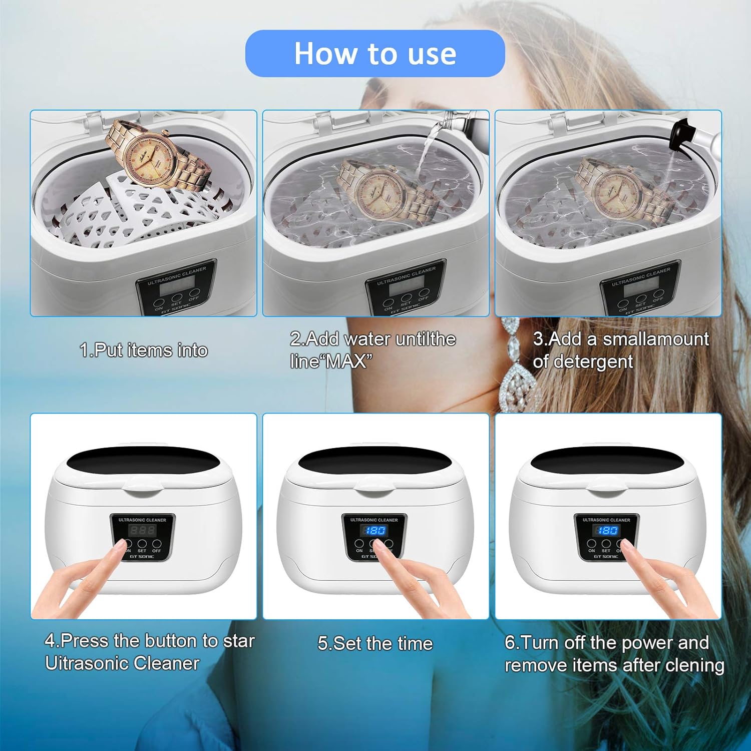 Ultrasonic Cleaner, Professional Ultrasonic Jewelry Cleaner 20 Ounces(600ML) with Five Digital Timer, Watch Holder,Cleaning Basket, SUS Tank for Cleaning Eyeglasses, Ring,Watches, Dentures : Industrial & Scientific
